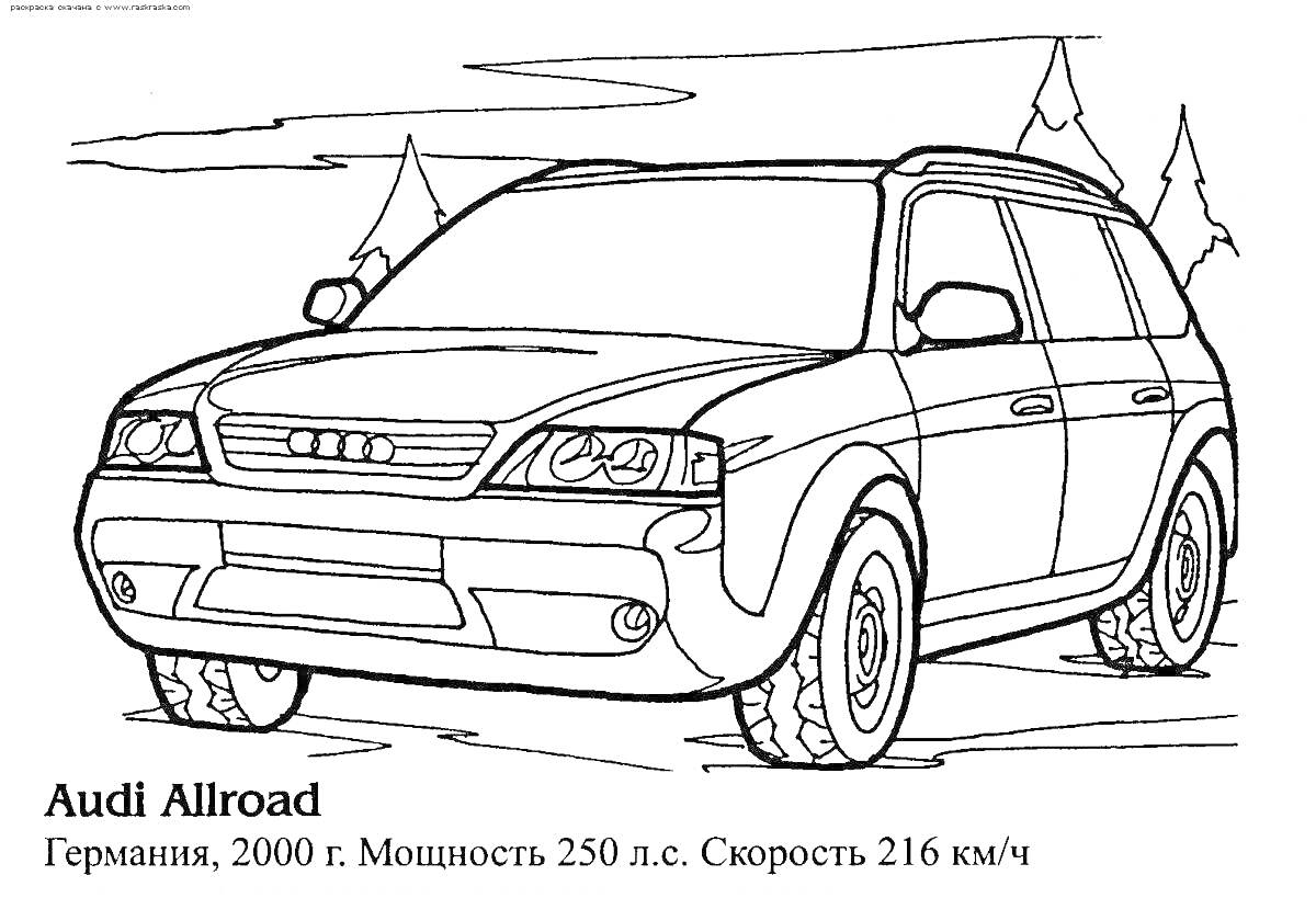 Раскраска Audi Allroad на фоне гор