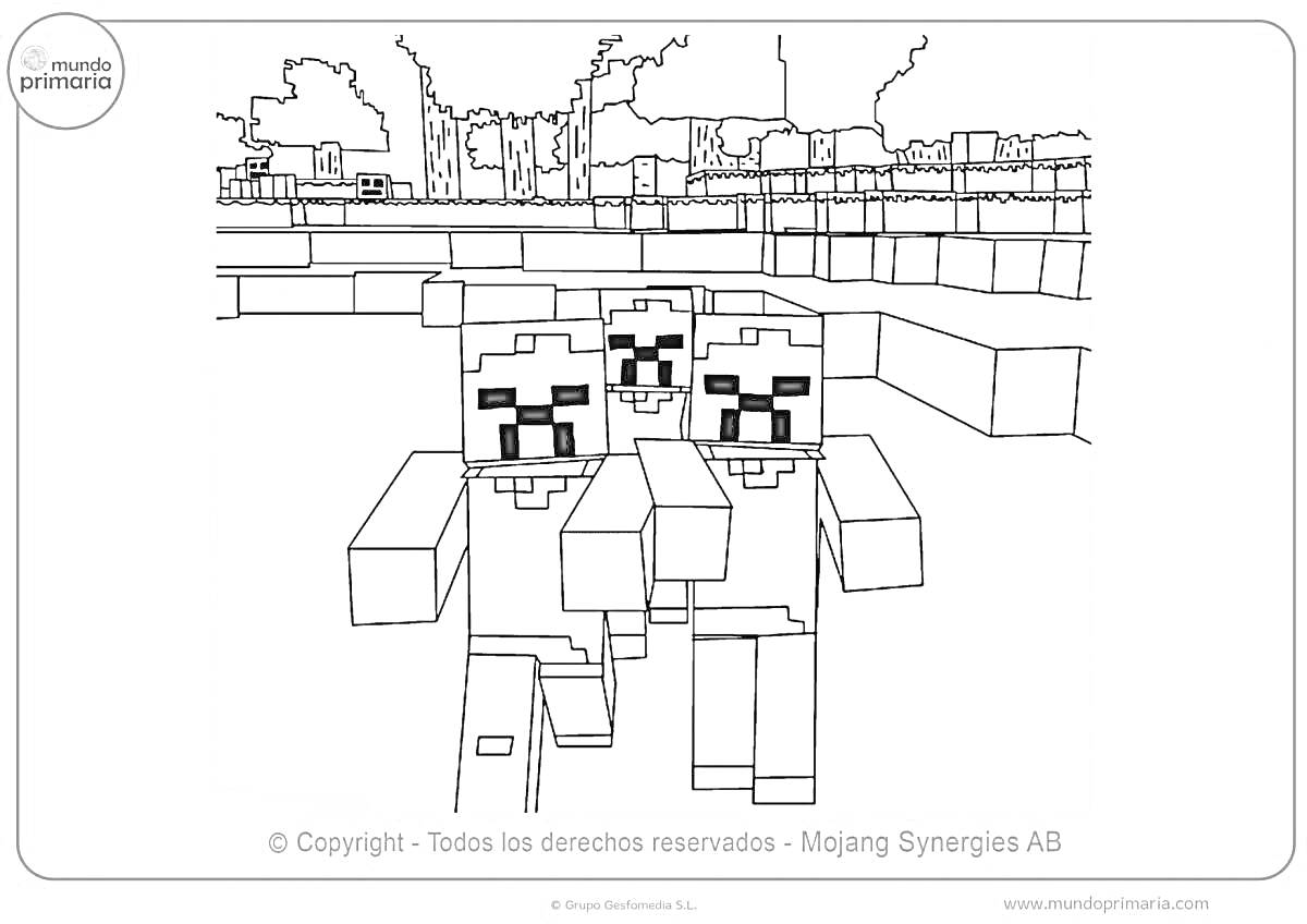 На раскраске изображено: Minecraft, Деревня, Пиксельная графика