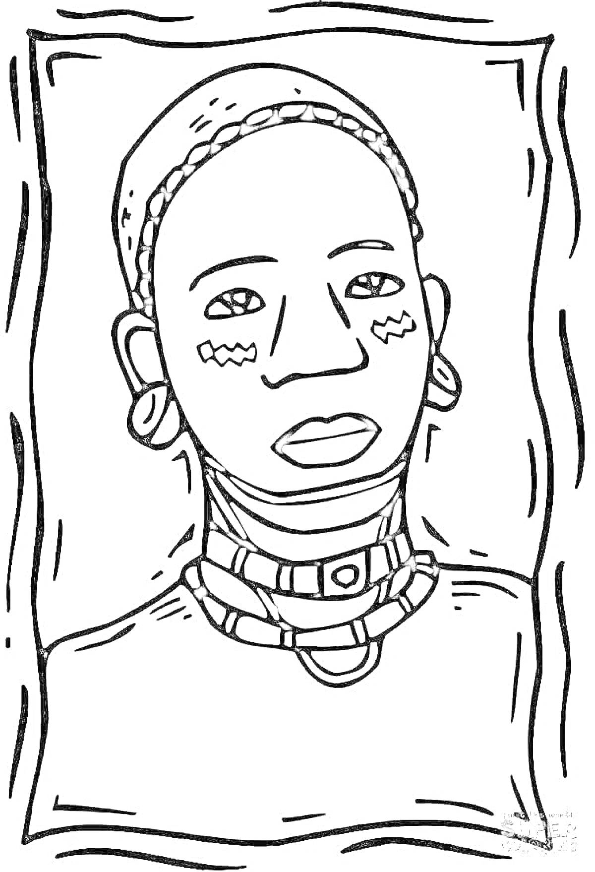 Раскраска Портрет человека с традиционными украшениями в рамке