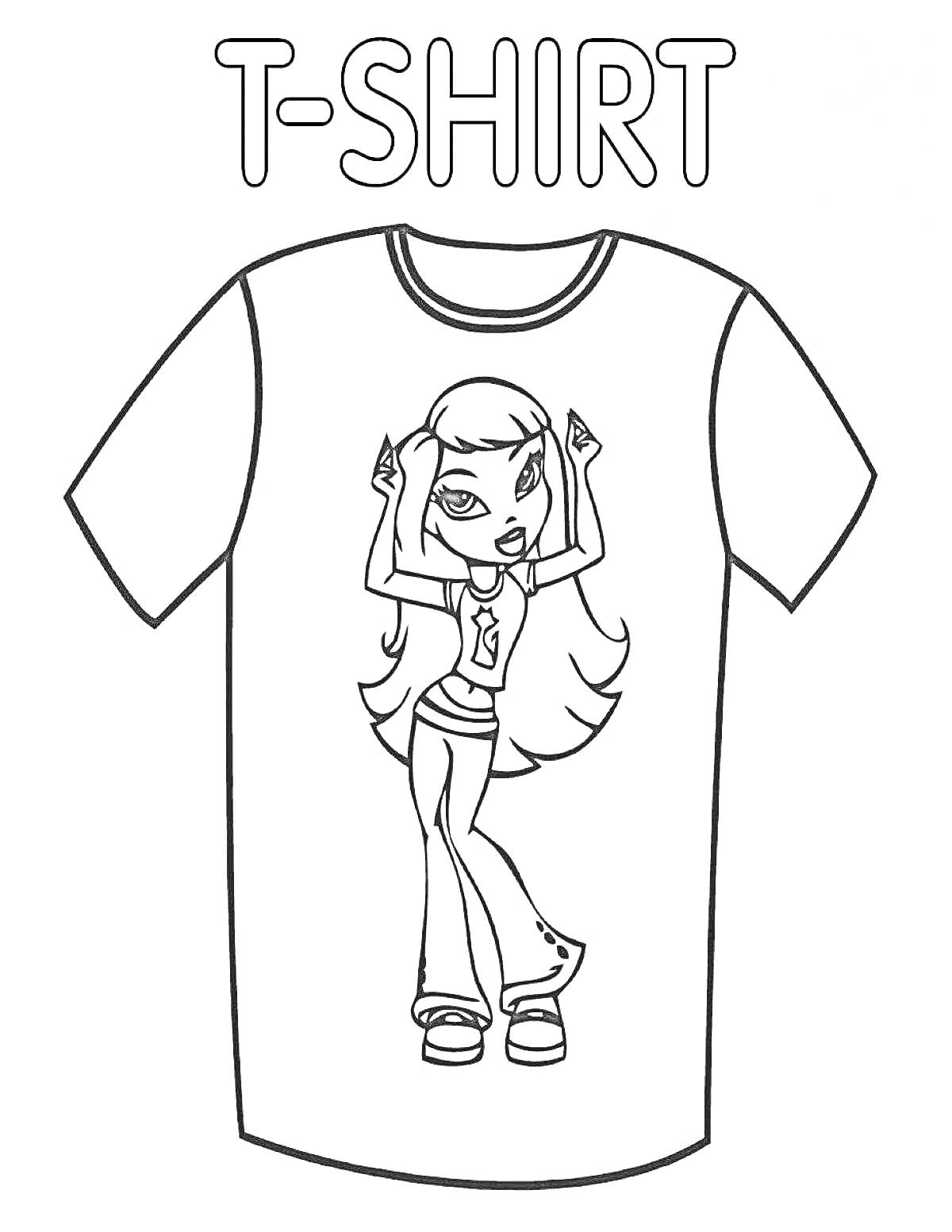 На раскраске изображено: Девочка, Одежда, Творчество, Узоры, Футболки