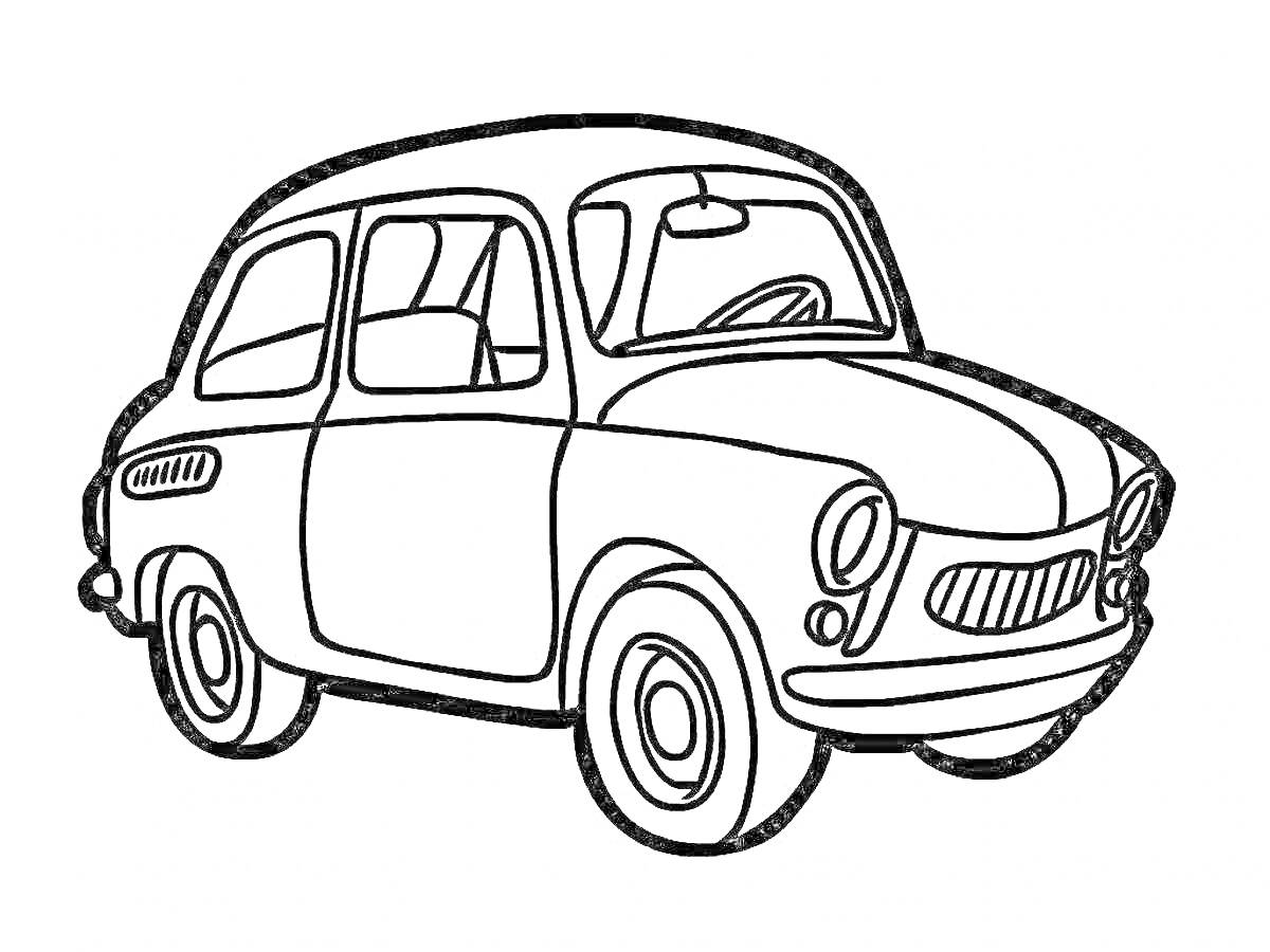 Раскраска Автомобиль с элементами: кузов, колеса, окна, фары