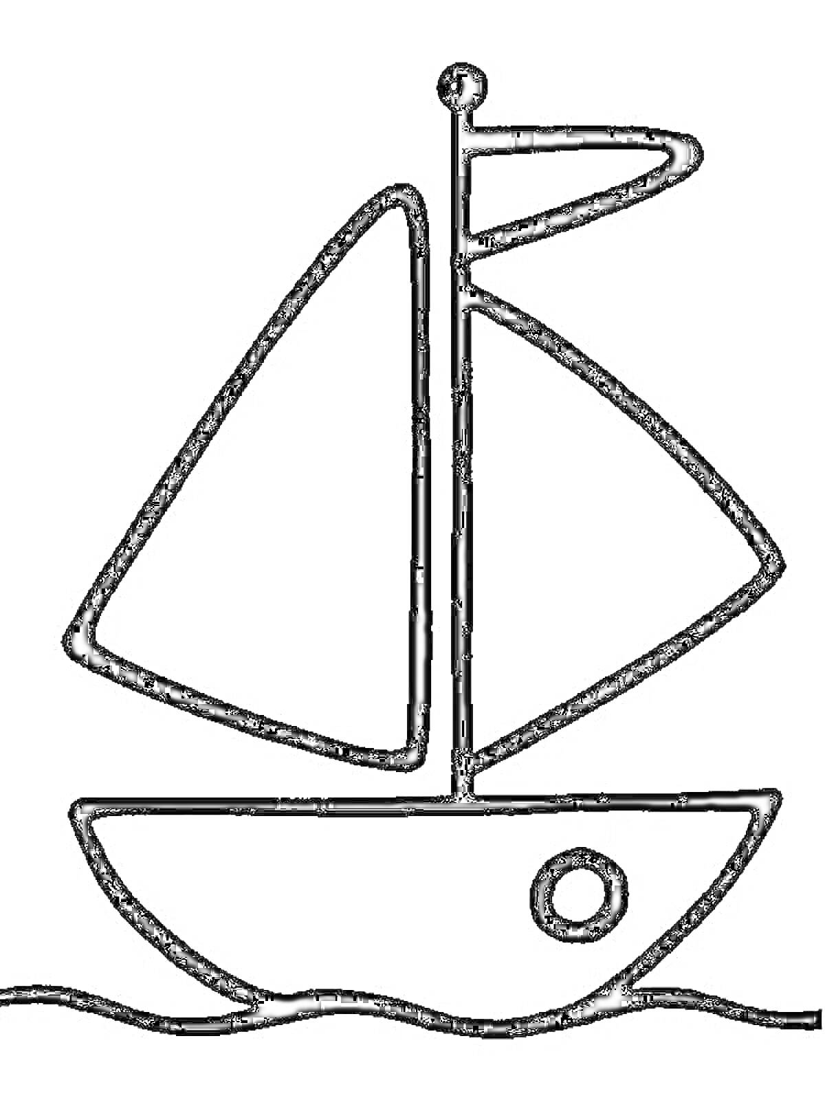 На раскраске изображено: Корабль, Флаг, Мачта, Море, Транспорт