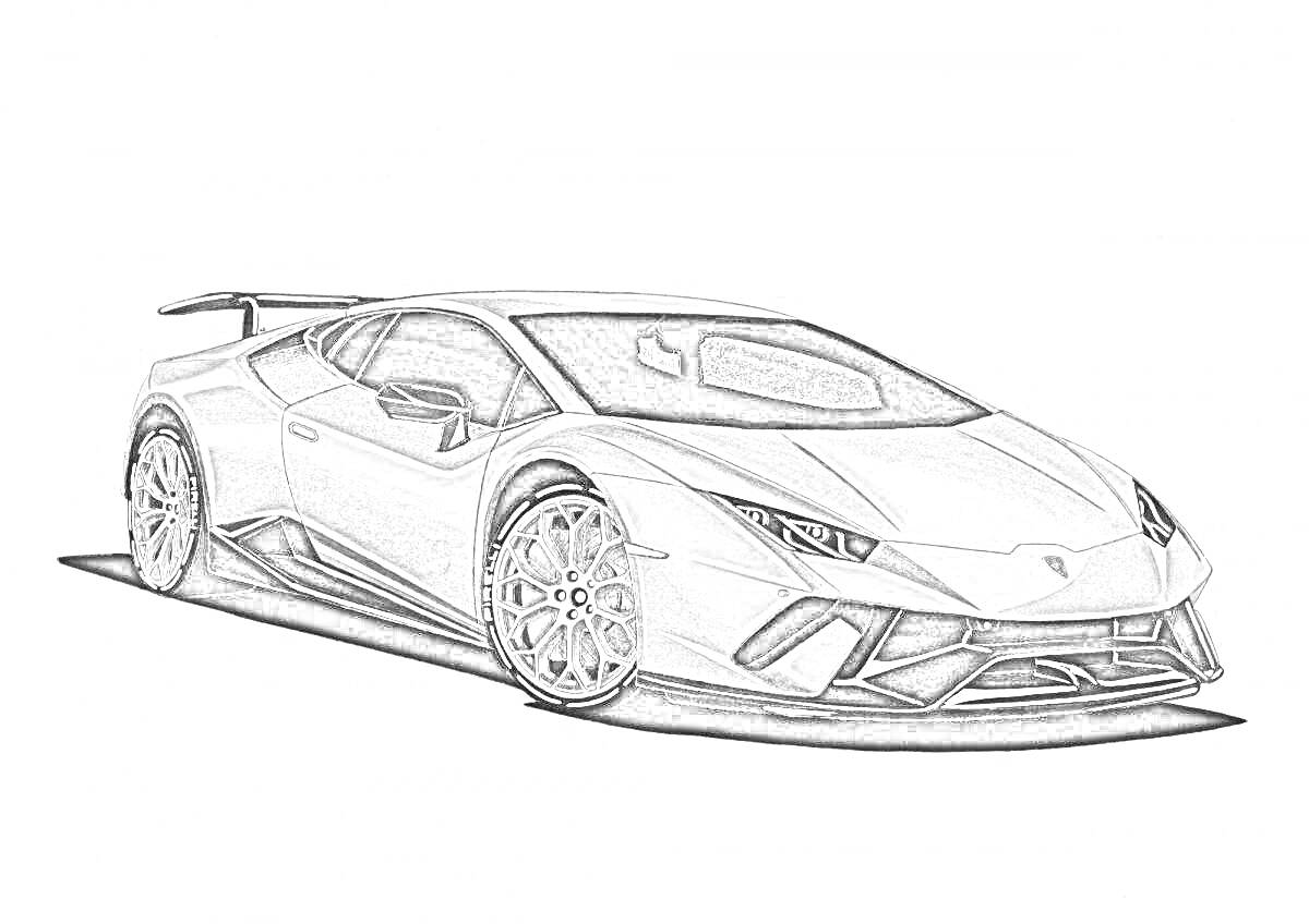 Раскраска Lamborghini Huracan с аэродинамическим обвесом и спойлером