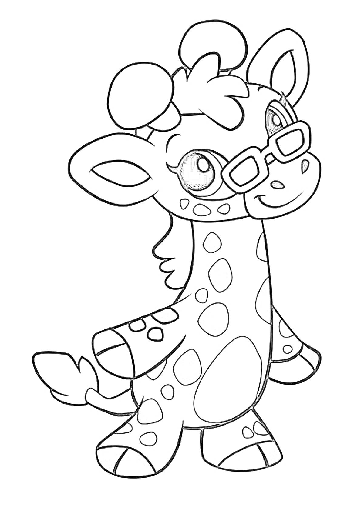 Раскраска Жираф в очках с бантиками