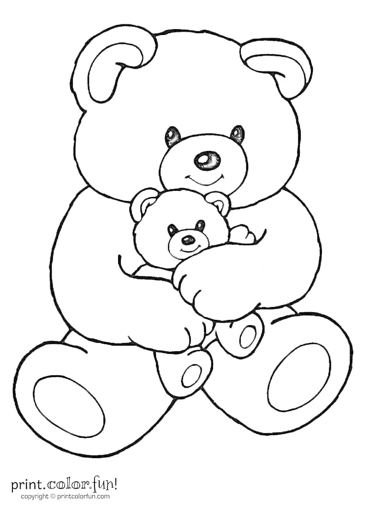 Раскраска Большой медвежонок, обнимающий маленького медвежонка