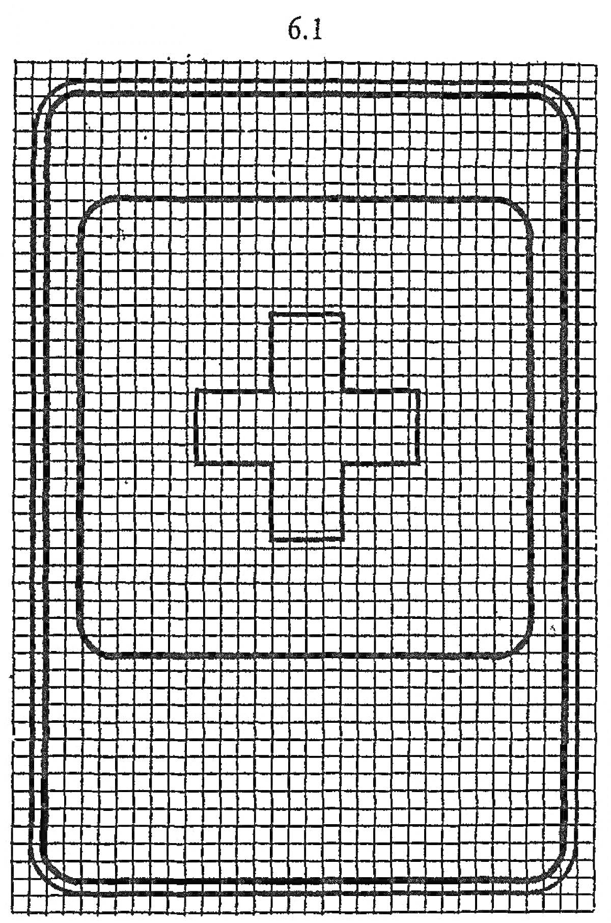 Раскраска медицинский знак, изображающий крест внутри прямоугольной рамки с закругленными краями, на решетчатом фоне.