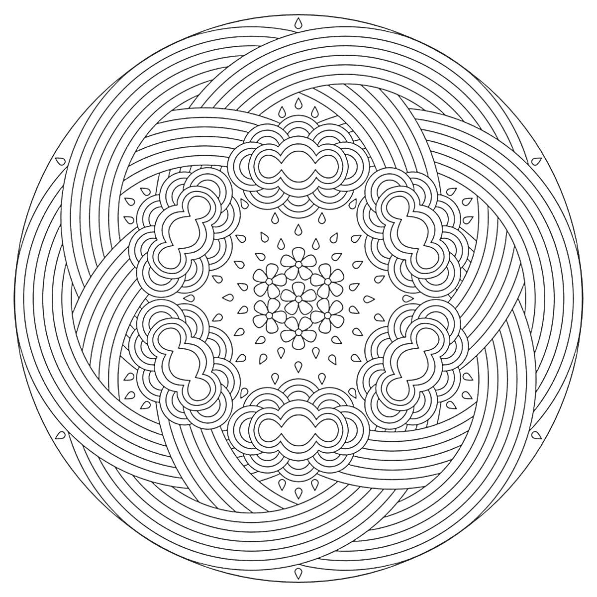 На раскраске изображено: Геометрия, Цветы, Узоры, Волны