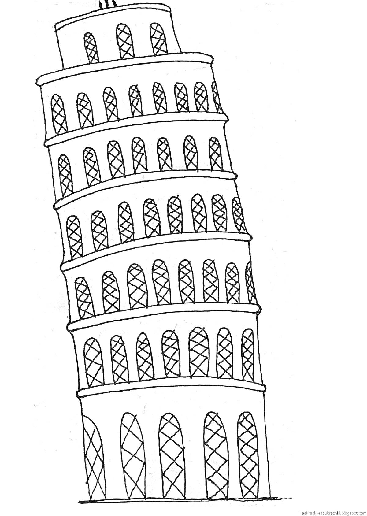 На раскраске изображено: Пизанская башня, Архитектура, Италия, Наклонная башня