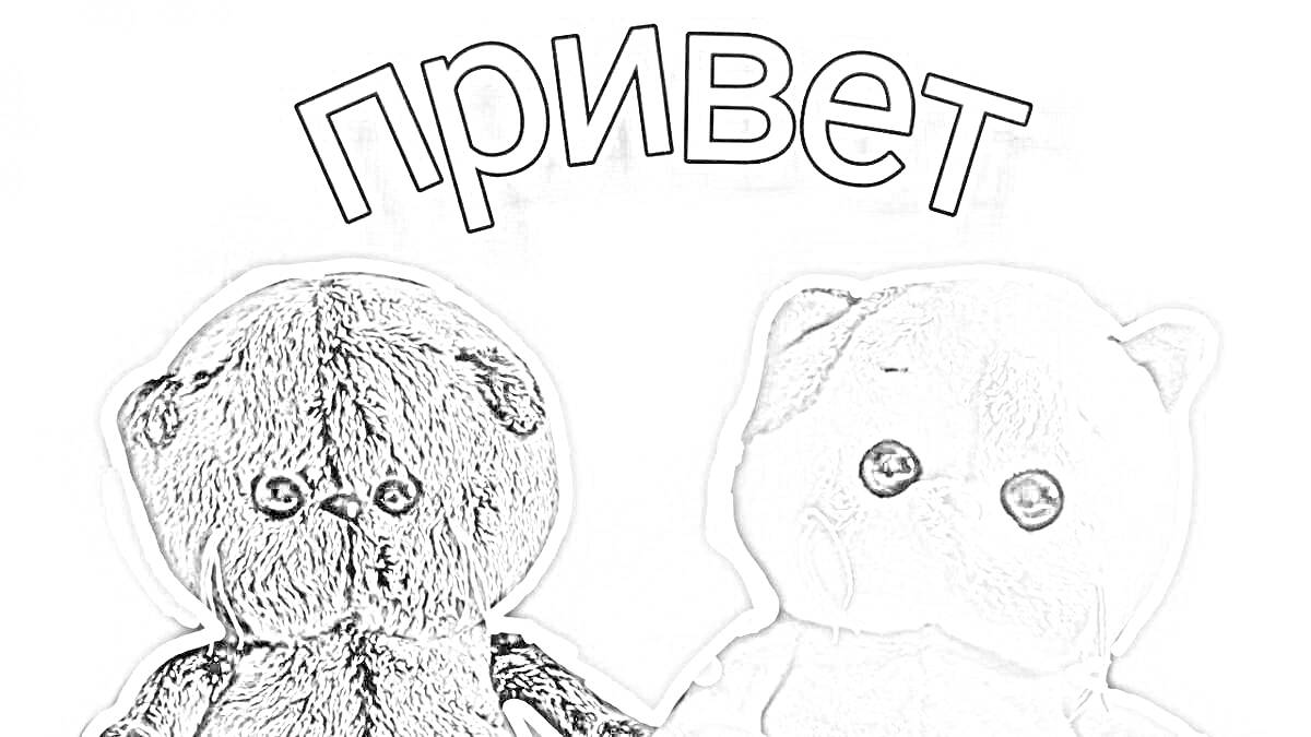 Раскраска Два плюшевых медведя Лили и Басик с надписью 