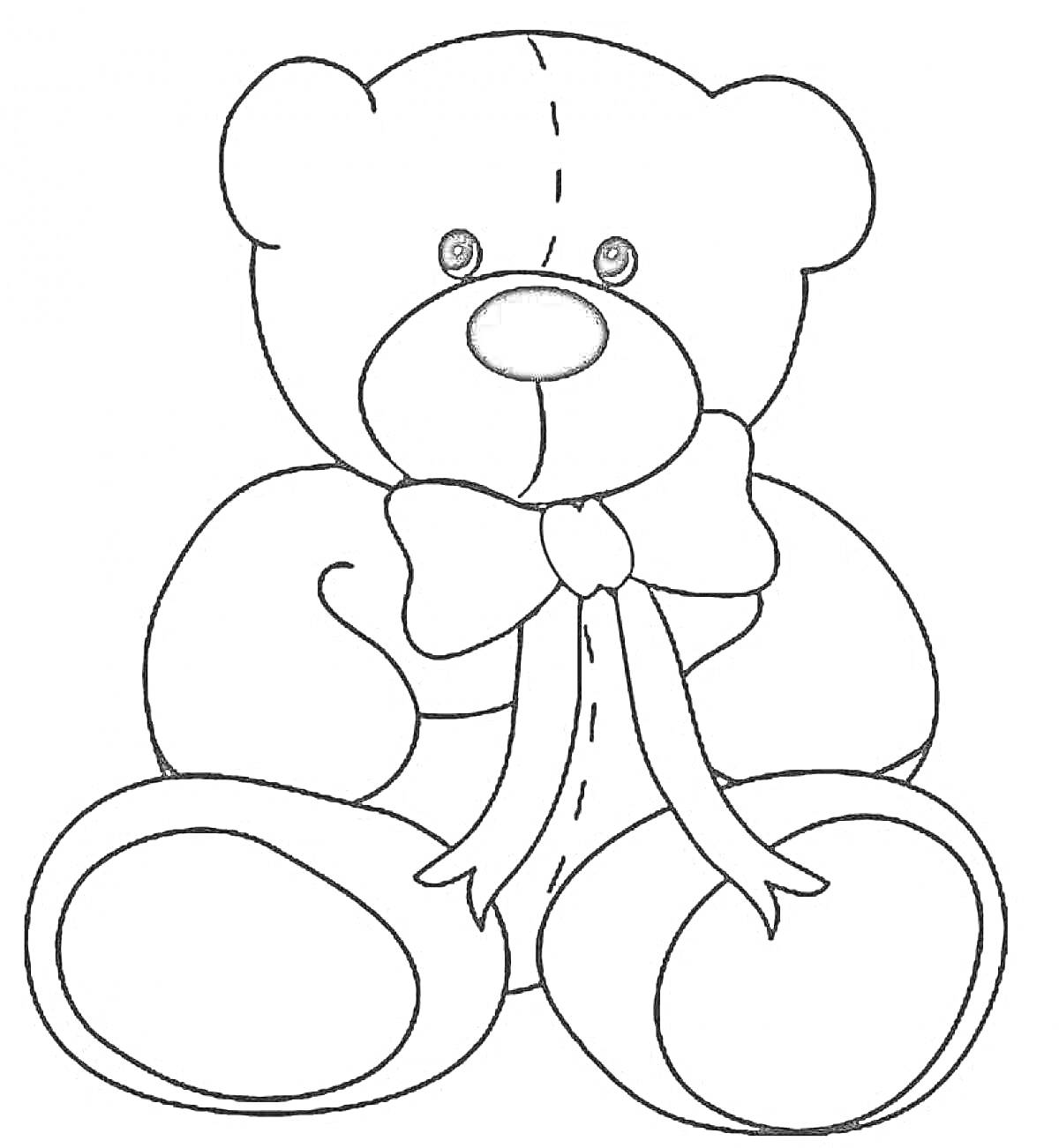На раскраске изображено: Плюшевый медведь, Бант, Контурное изображение, Для детей, Игрушки, Медведь