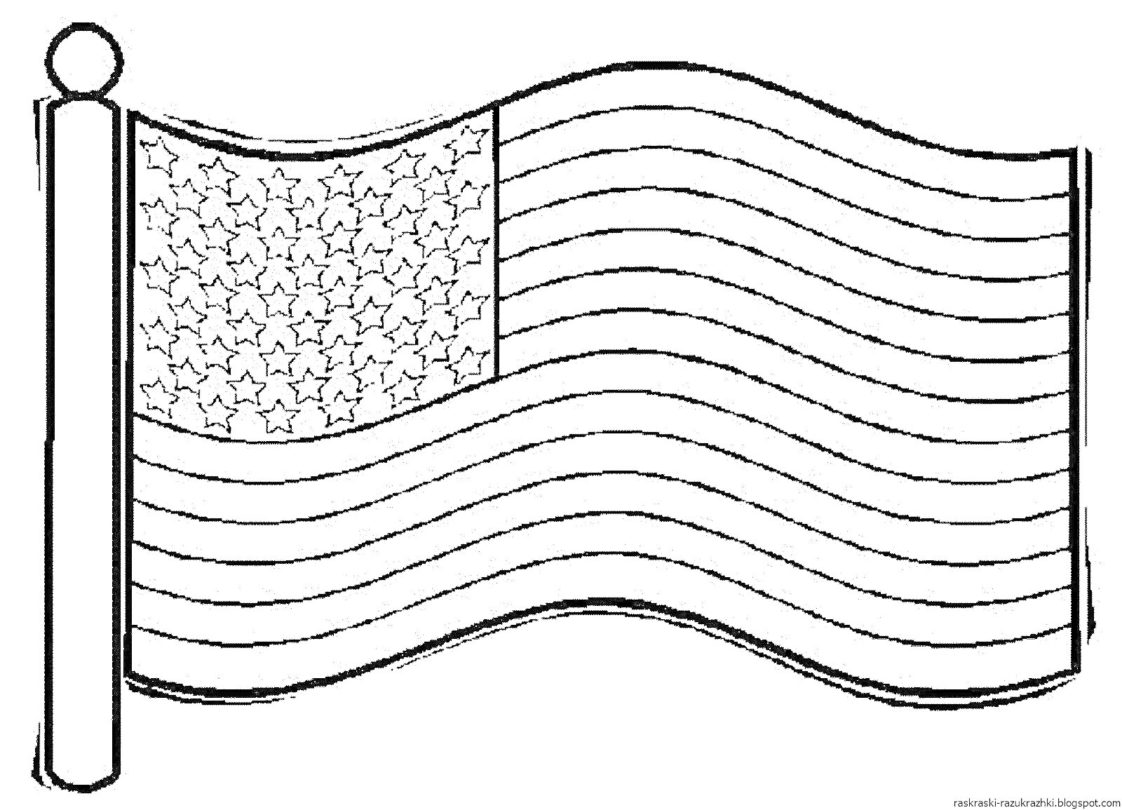 Раскраска Флаг с вертикальной полосой, прямоугольной областью с пятьюдесятью звездами и тринадцатью полосами
