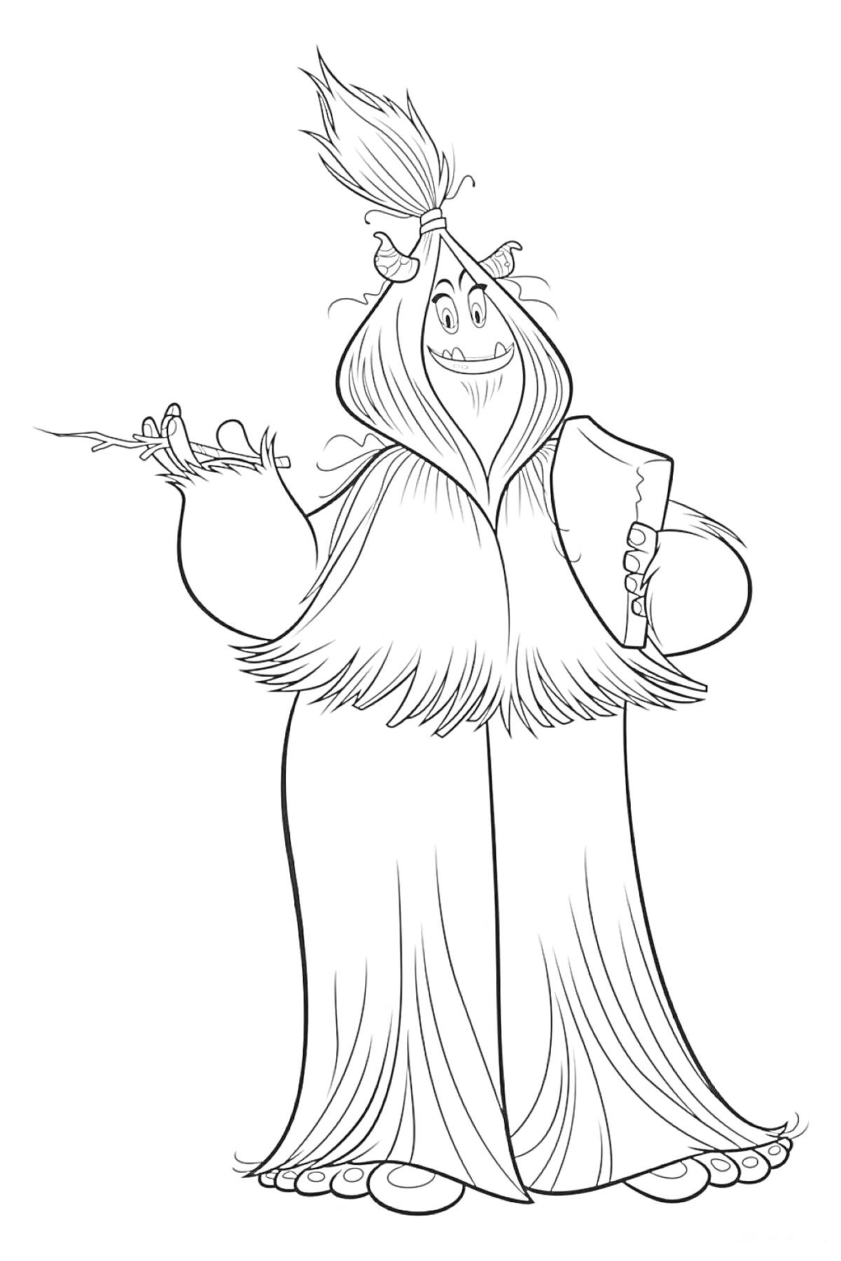 Раскраска Персонаж Смолфут с длинной шерстью, стоящий в полный рост