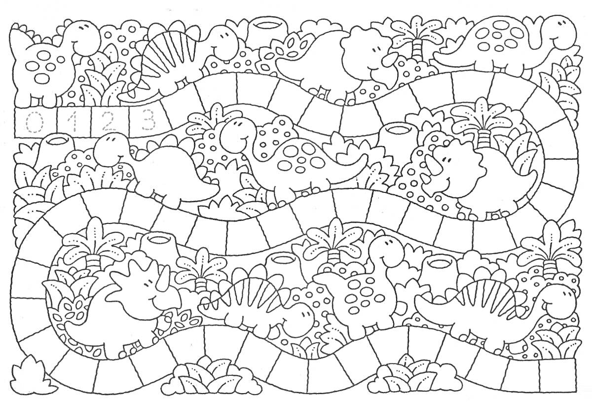 Диноходилка — игровая раскраска с динозаврами и извилистыми дорожками
