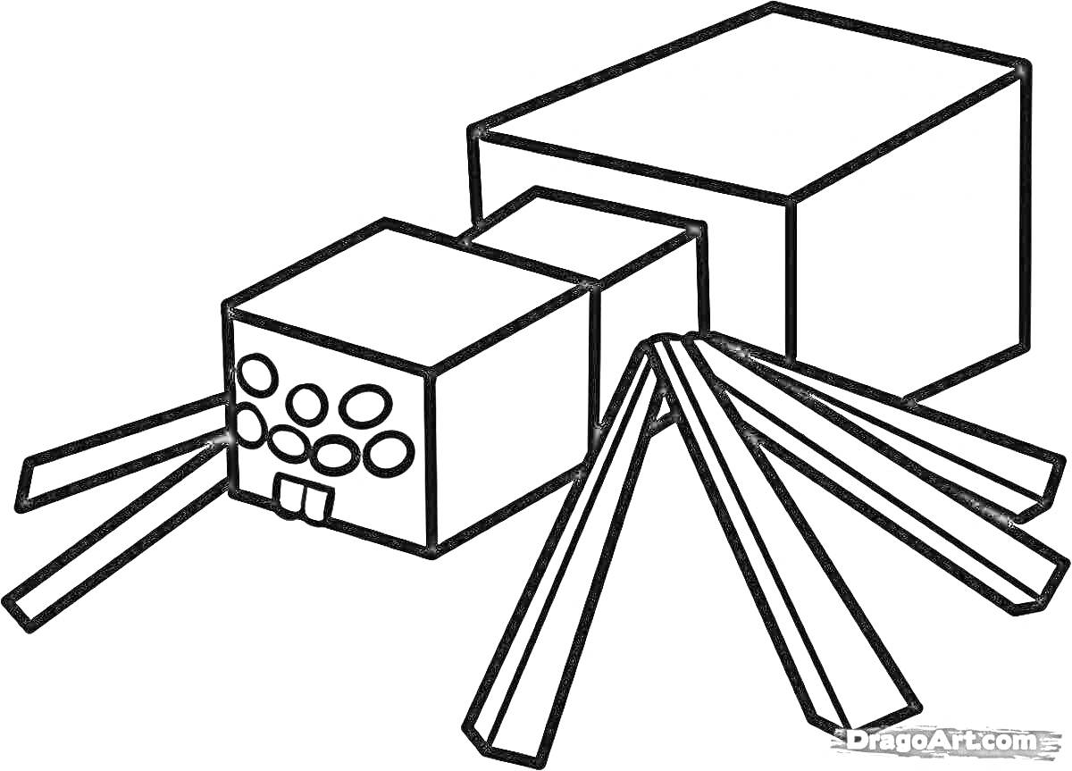 Раскраска Чёрно-белое изображение паука из Майнкрафта
