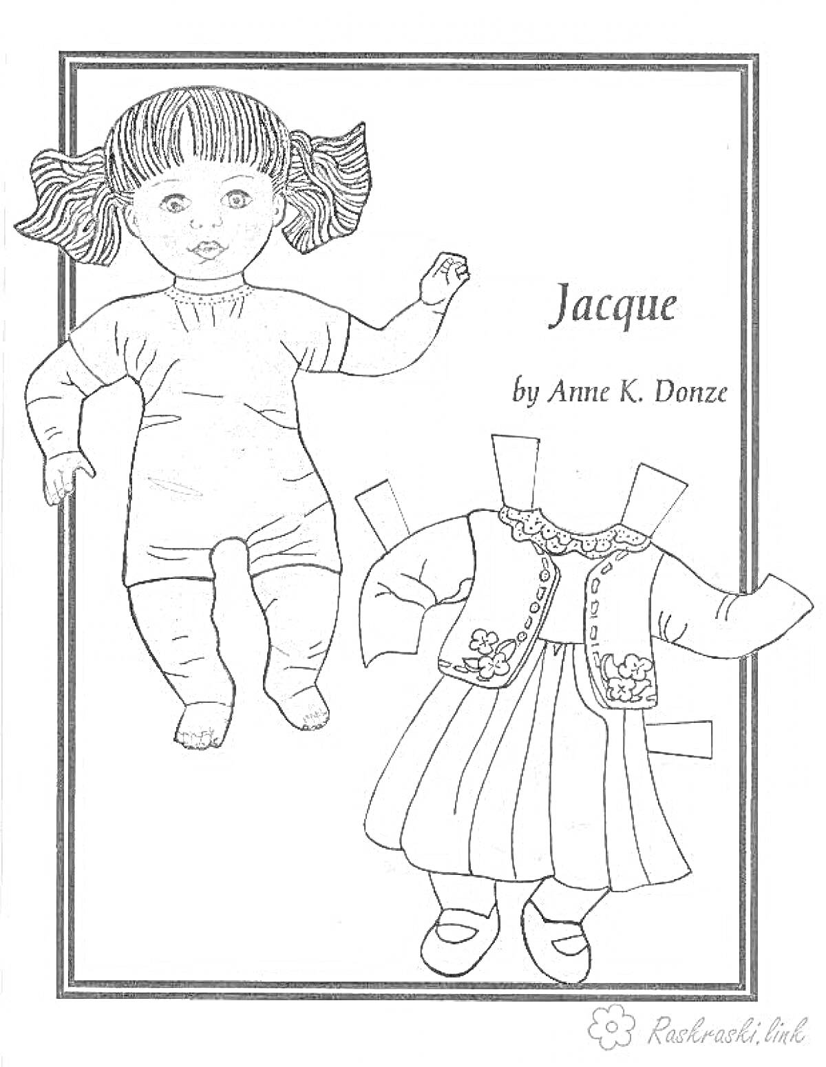 На раскраске изображено: Кукла, Платье, Кофта, Бумажная кукла, Вырезание