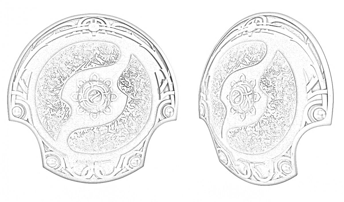Раскраска Щит Аегис с медальоном, узорами и символами