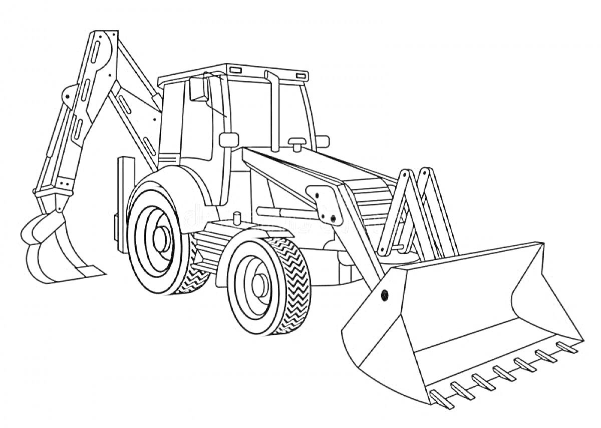 Раскраска Грейдер с ковшом и экскаватором