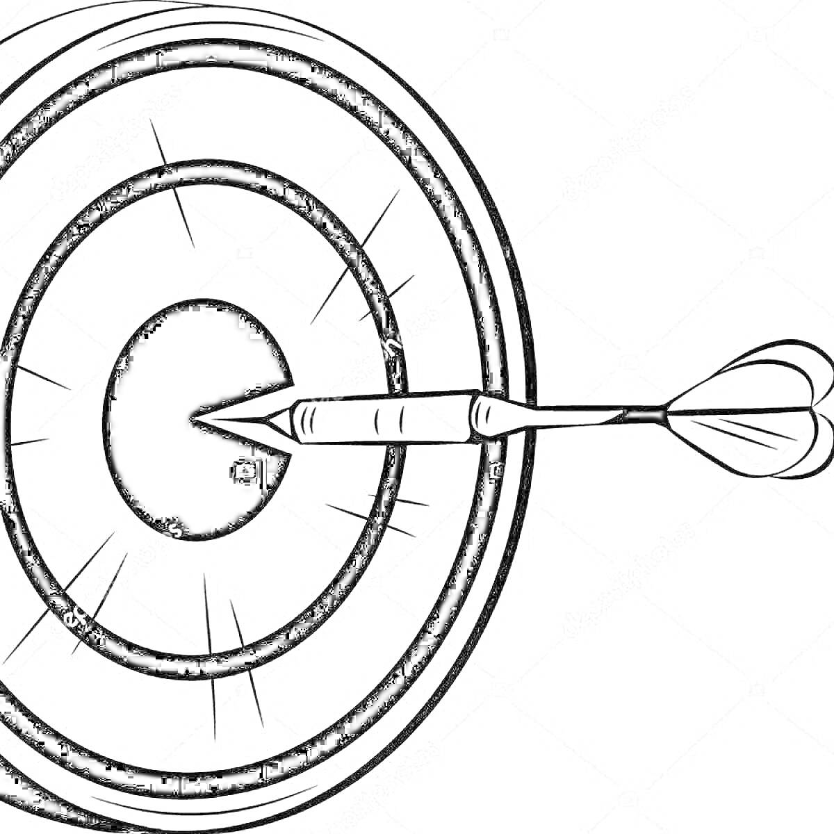 Раскраска мишень с тремя кольцами и стрелой в центре