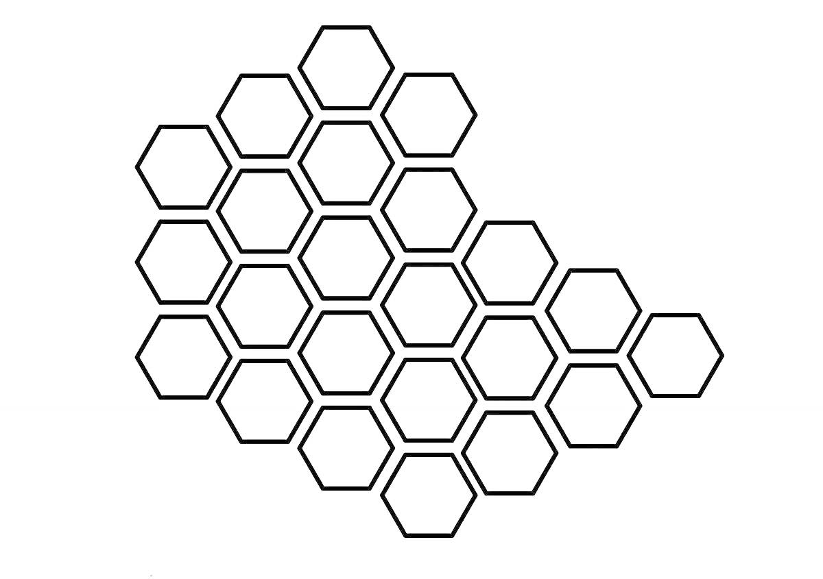 Раскраска Раскраска с изображением структуры сот из двадцати одного шестиугольника