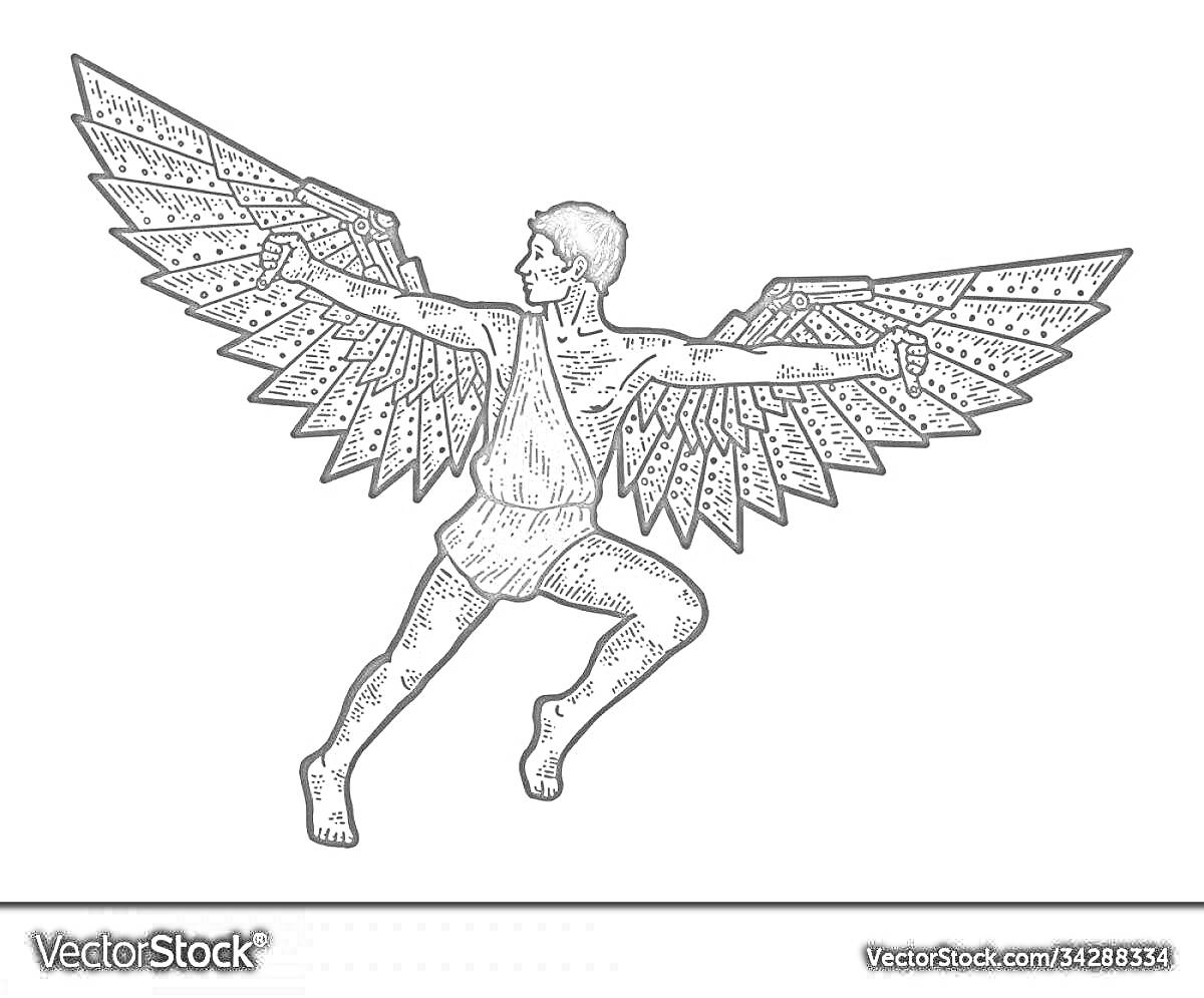 На раскраске изображено: Человек, Крылья, Полет, Мифология, Античность
