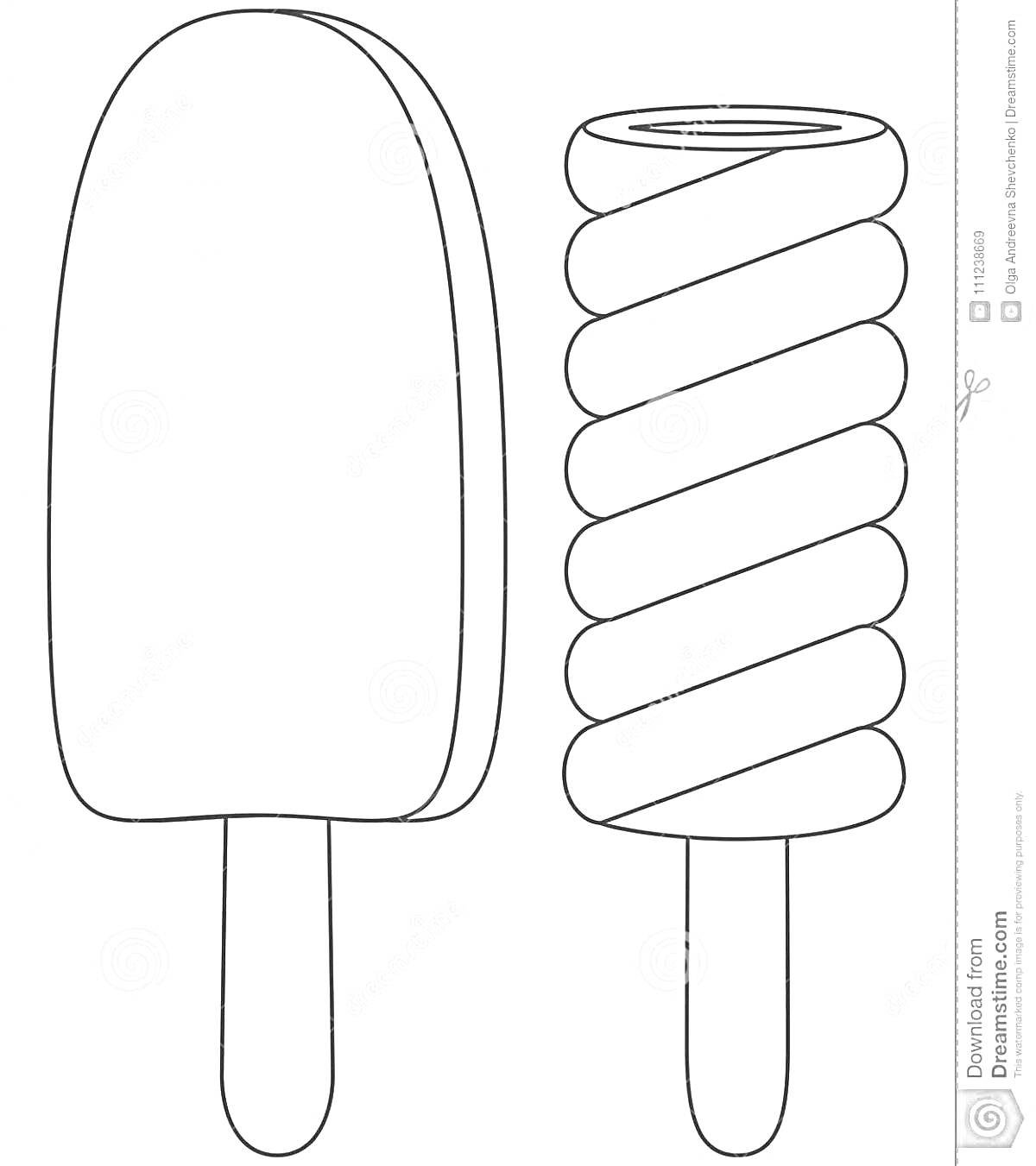 Раскраска Две эскимо на палочке: традиционное и спиральное