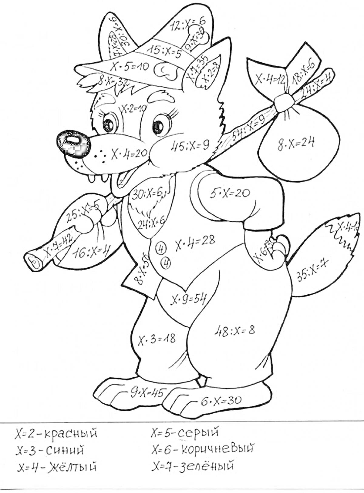 На раскраске изображено: Волк, Математика, 3 класс, Задания, Умножение, Головоломка