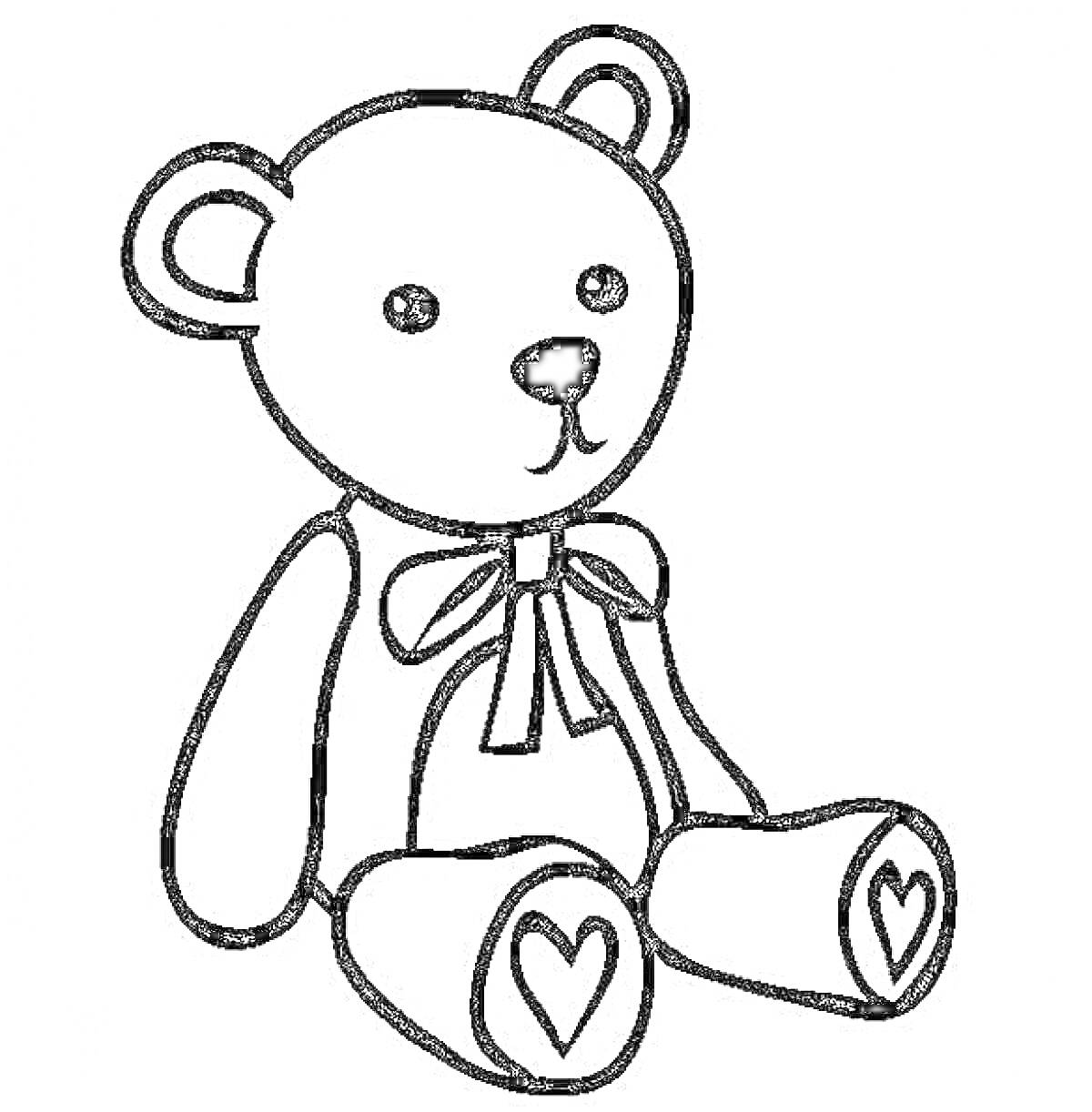 Раскраска Мишка игрушка с бантиком и сердечками на лапках