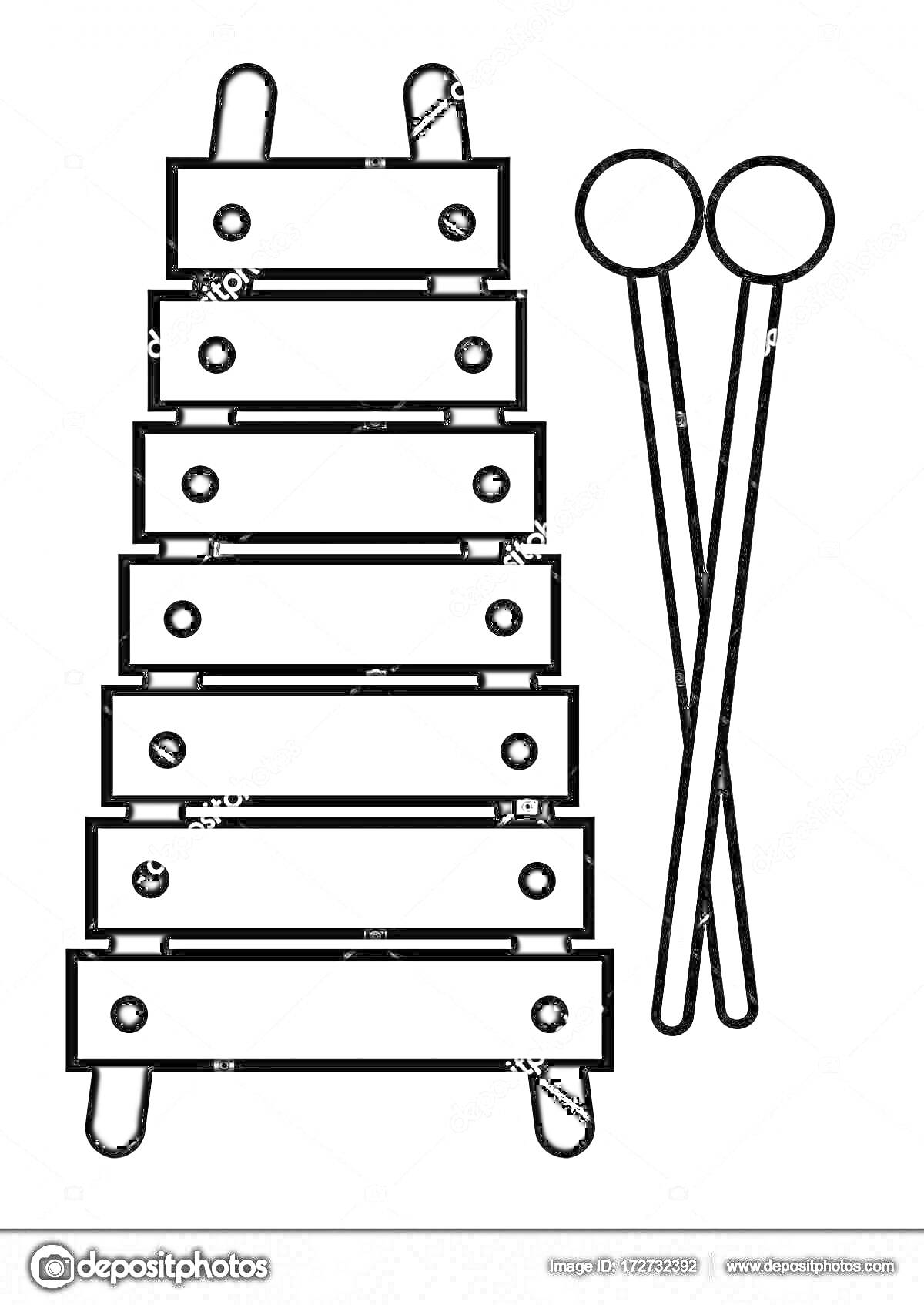 Раскраска Ксилофон с молоточками для детей