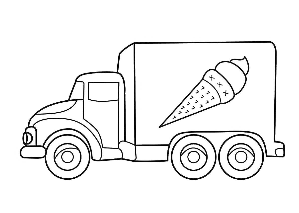 На раскраске изображено: Мороженое, Транспорт, Еда, Для детей, Грузовая машина, 6-7 лет