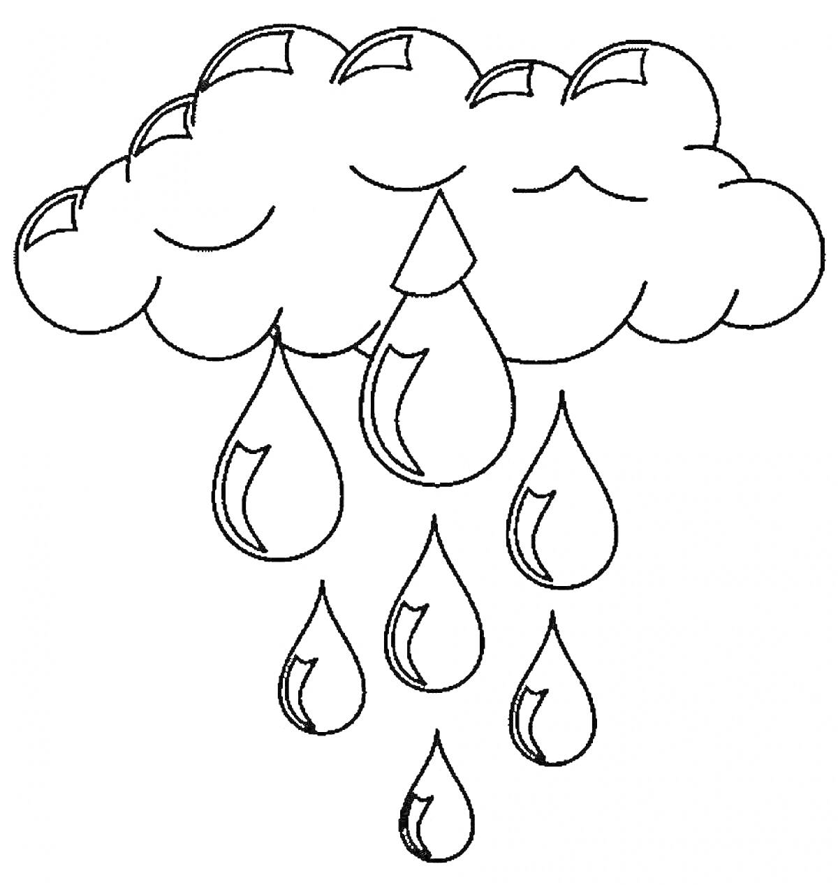На раскраске изображено: Природа, Дождь, Капли воды, Погода, Облака