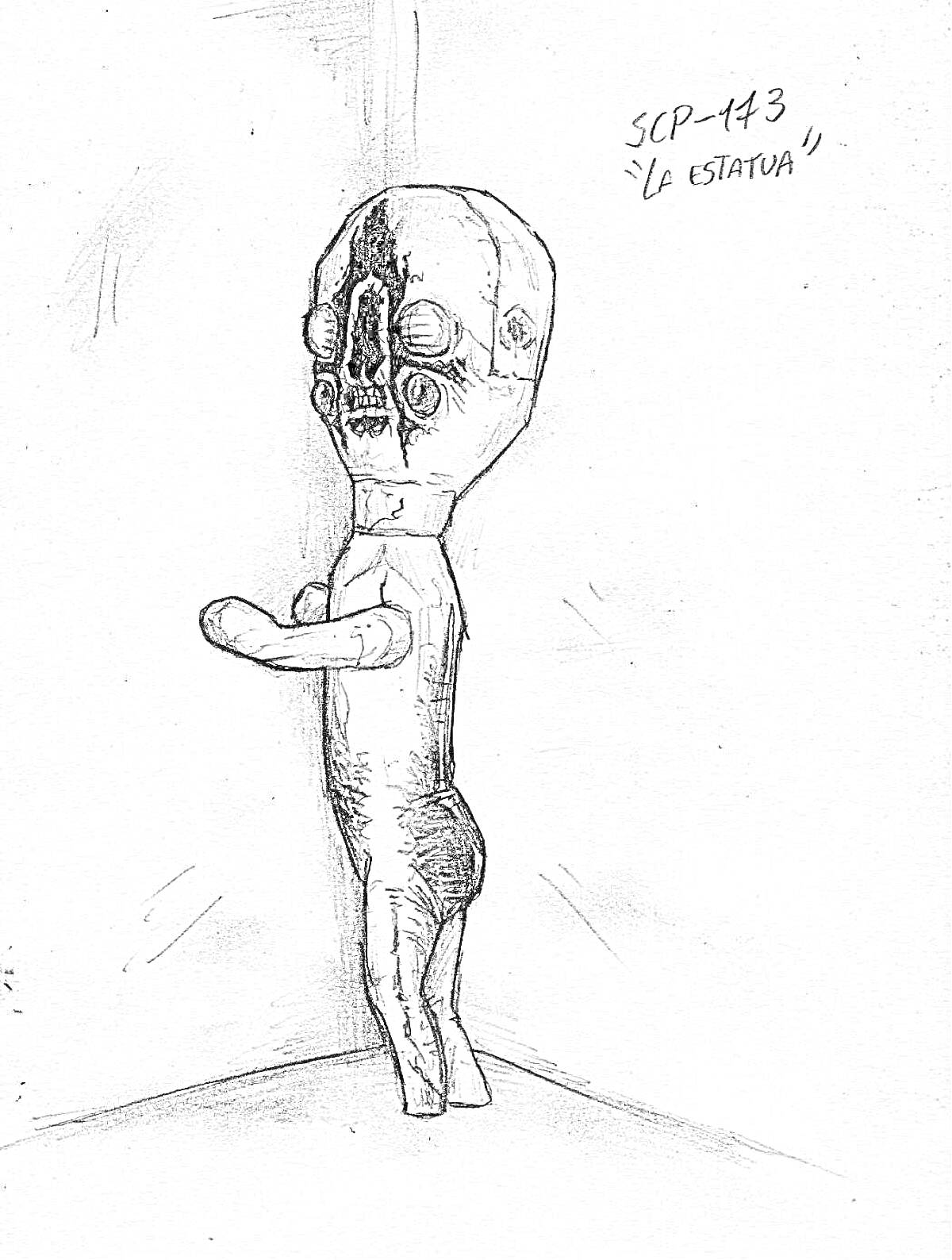 На раскраске изображено: SCP-173, SCP, Статуя, Монстр, Череп, Глаза, Угол, Эйсипи