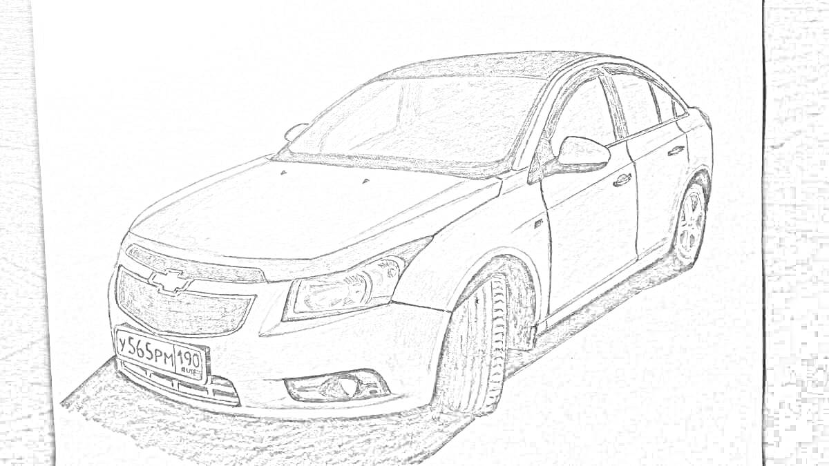 Раскраска Схематический рисунок автомобиля Chevrolet Cruze спереди под углом