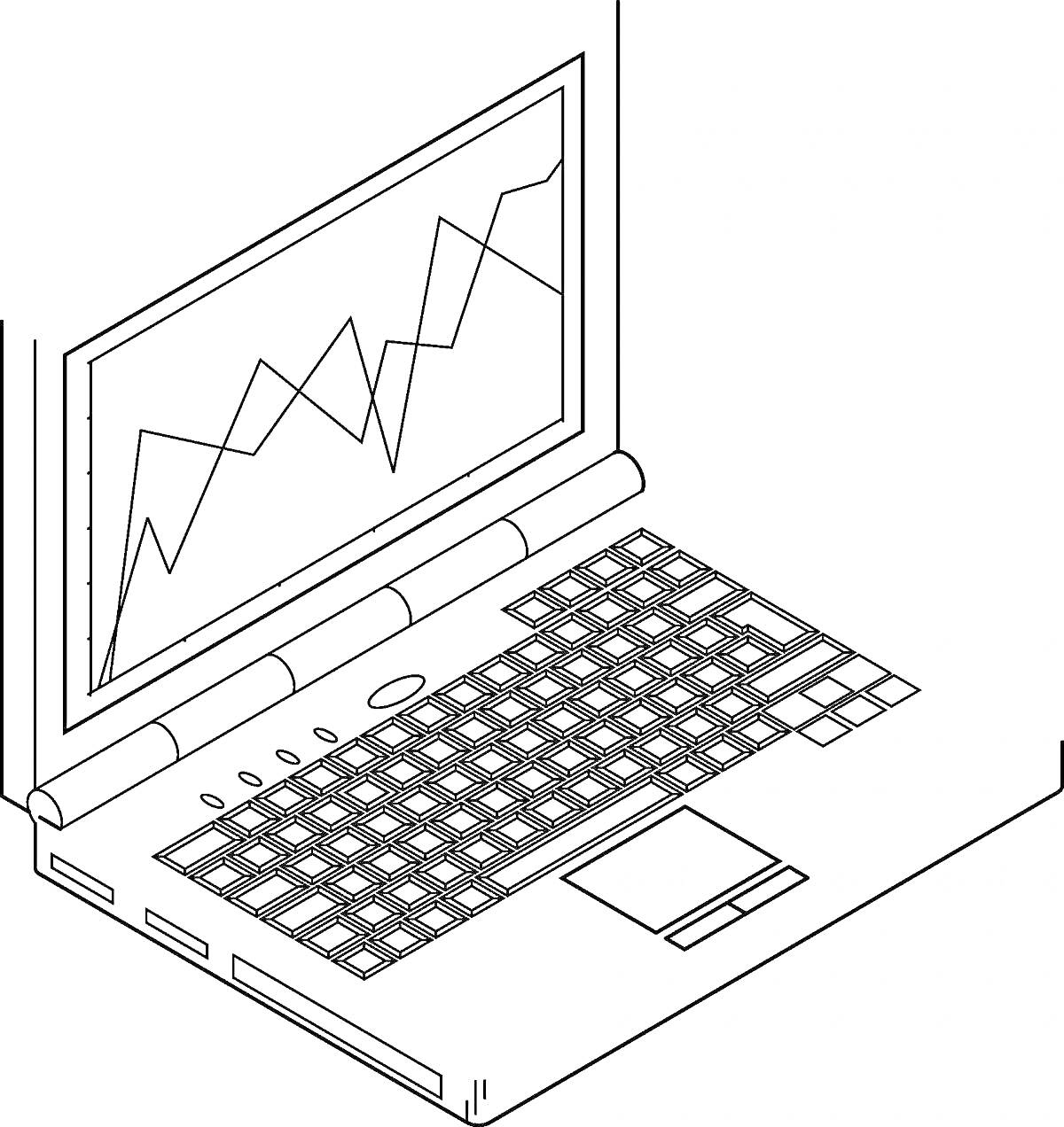 Раскраска Ноутбук с графиком на экране и клавиатурой