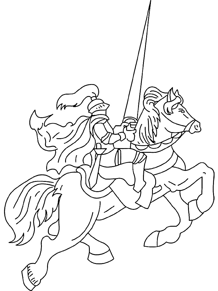 Раскраска Рыцарь на коне с мечом