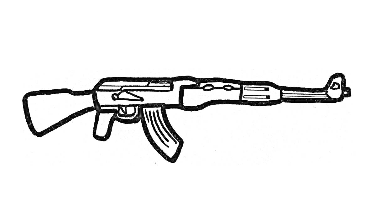 На раскраске изображено: Оружие, Автомат, АК-47, Стендофф