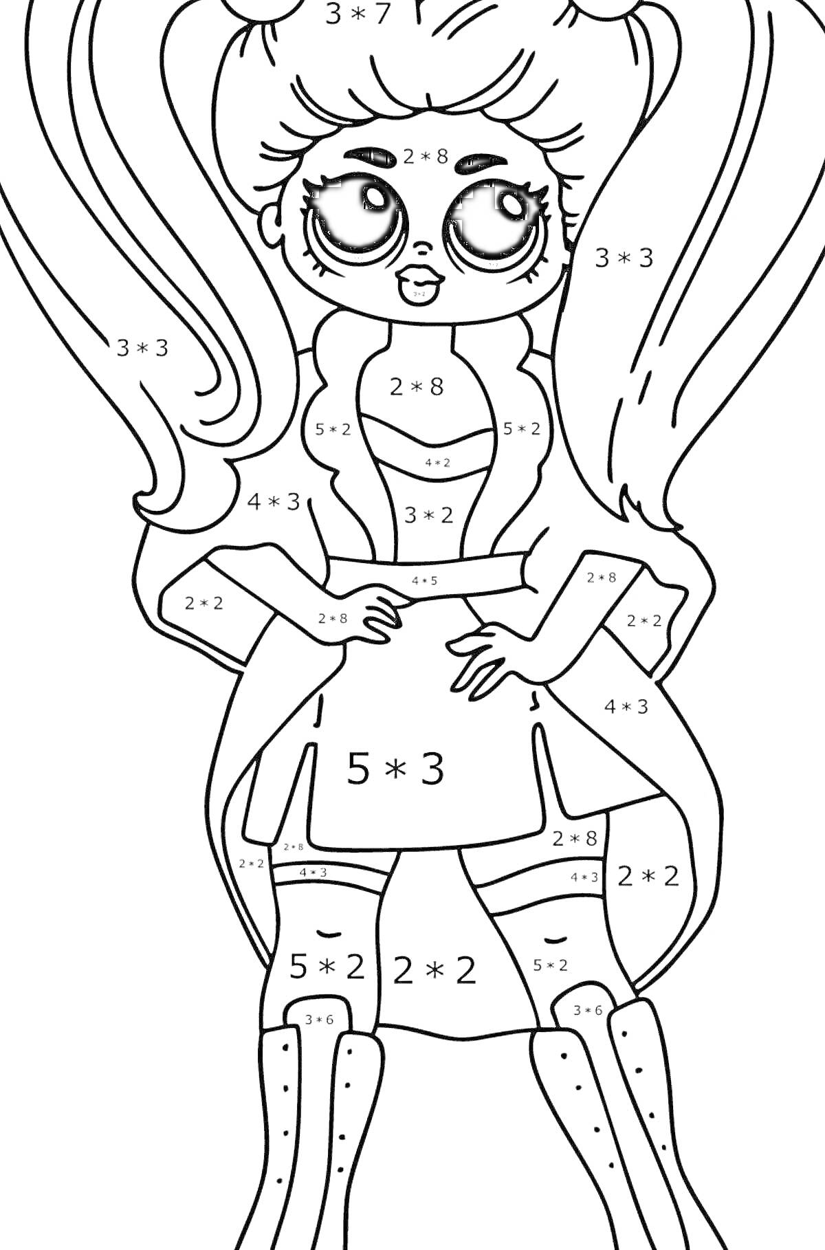 На раскраске изображено: Кукла, Для девочек, Математика, Образование, Игра