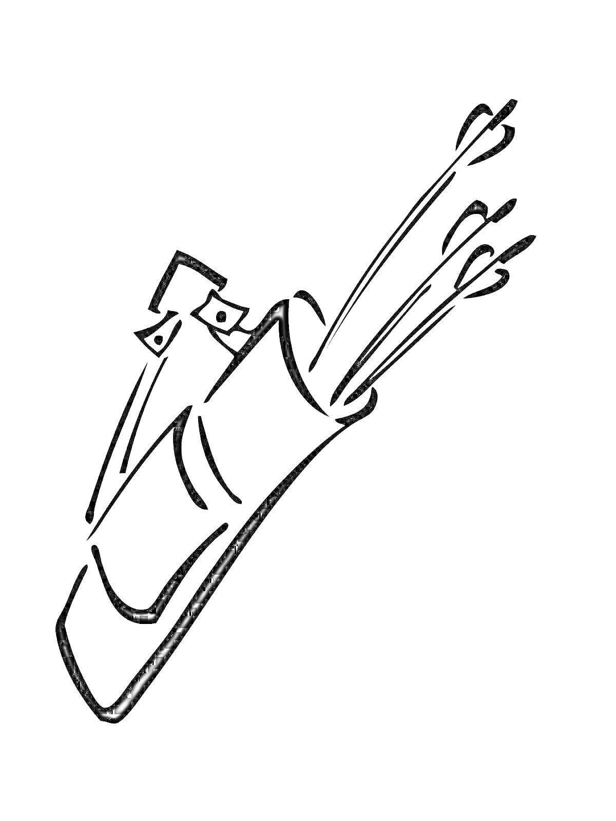На раскраске изображено: Лук, Стрельба из лука, Оружие, Спорт, Охота