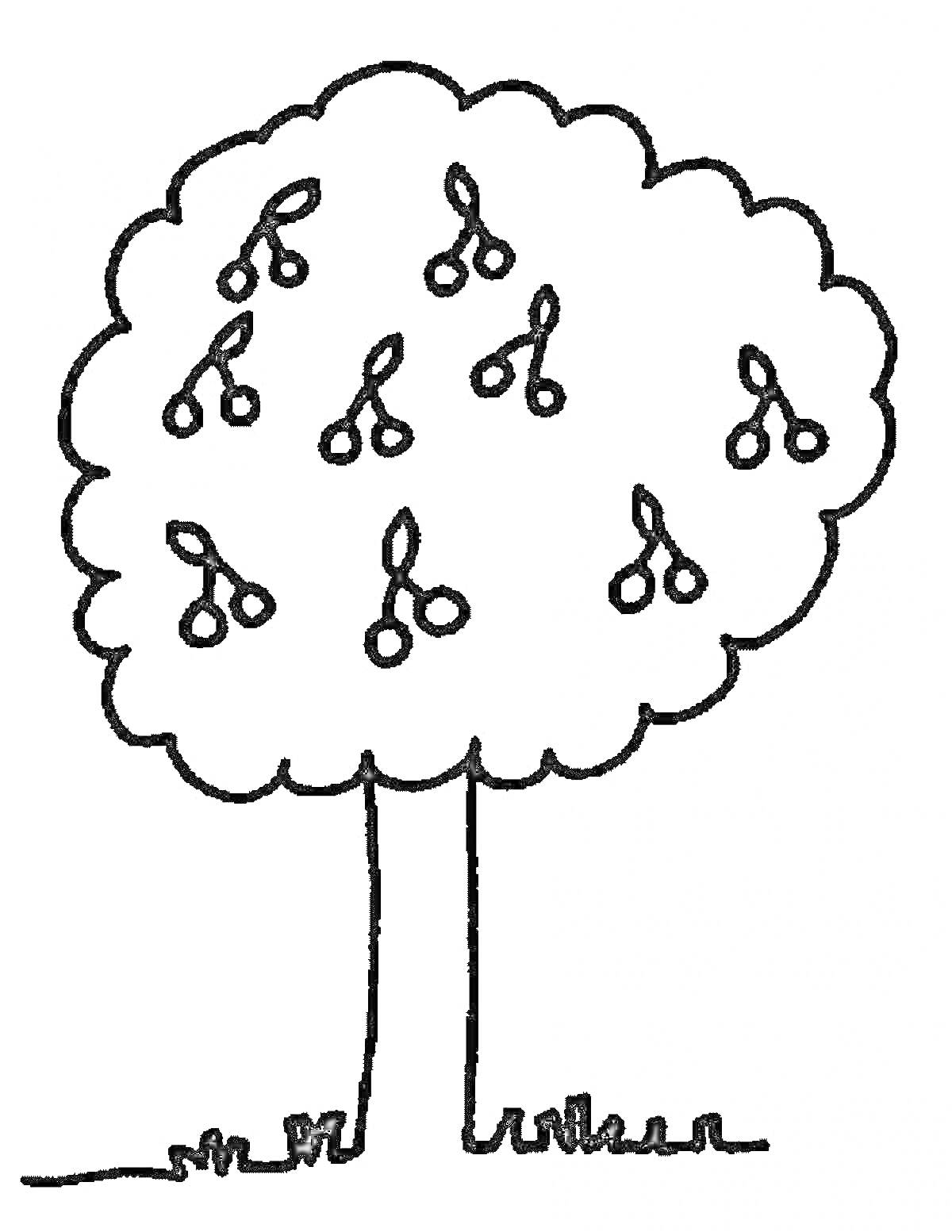 На раскраске изображено: Ягоды, Природа, Листья, Ствол, Деревья, Ветка