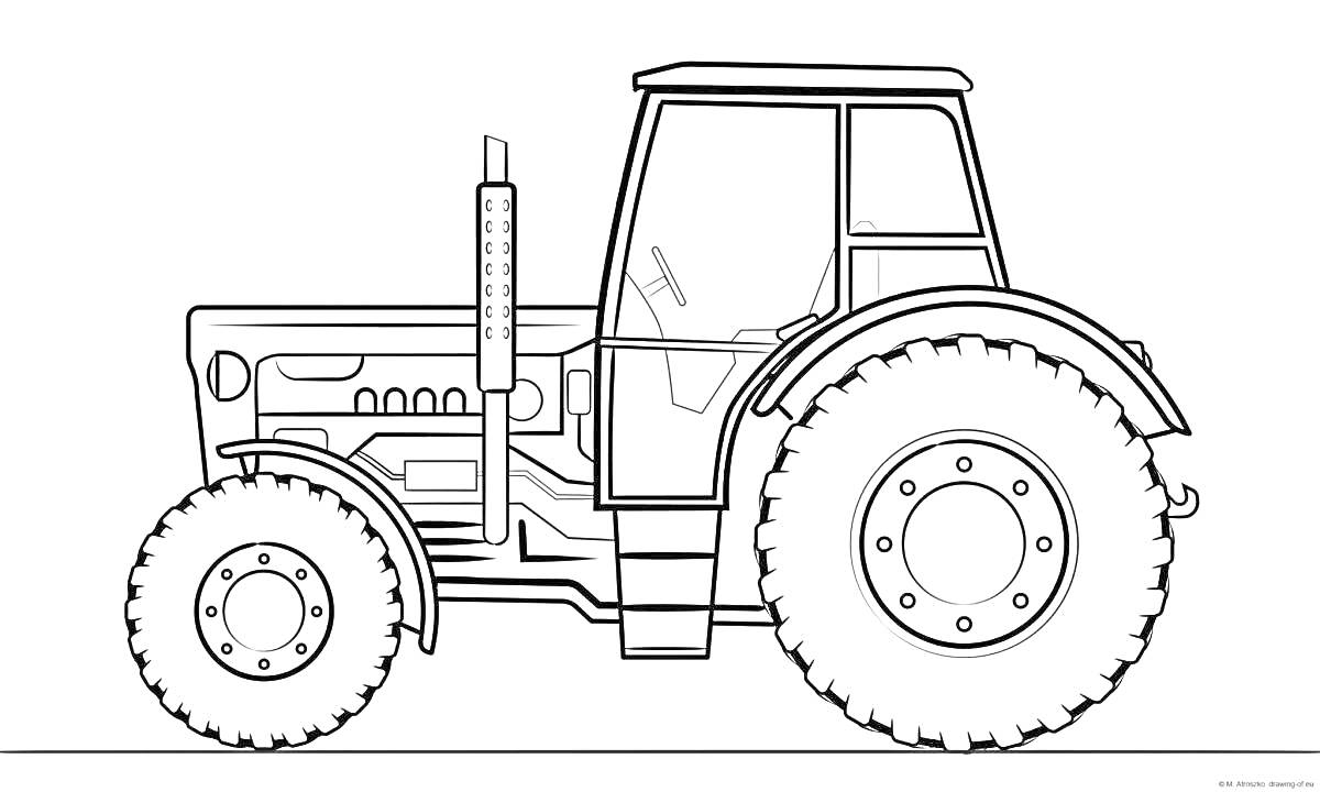 На раскраске изображено: Трактор, Сельское хозяйство, Техника, Колёса, Фермерство