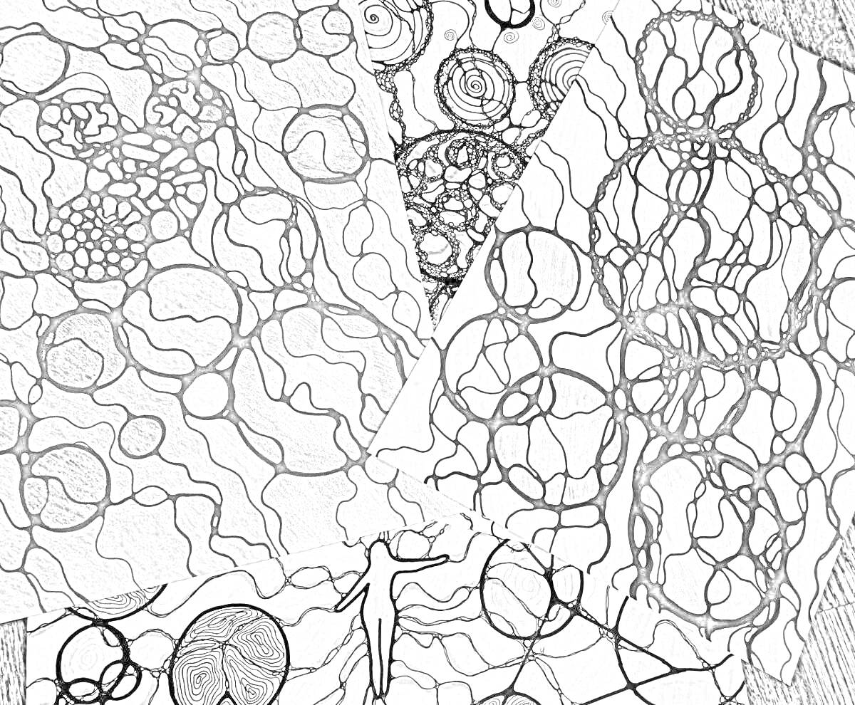 Раскраска Нейрографические рисунки с кругами и линиями для детей