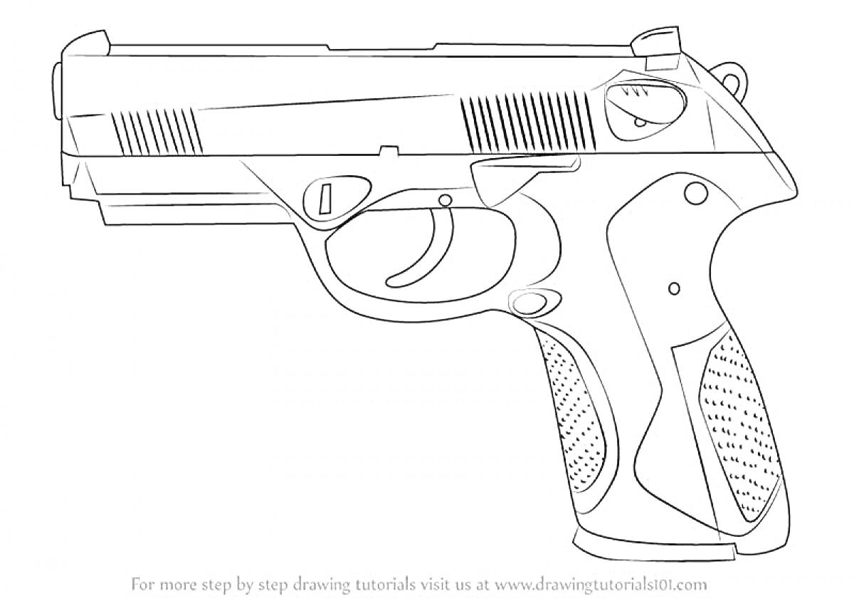 На раскраске изображено: Пистолет, Оружие, Desert Eagle, Огнестрельное оружие