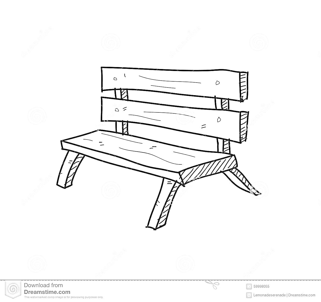 Раскраска Детская скамейка с деревянными планками и ножками