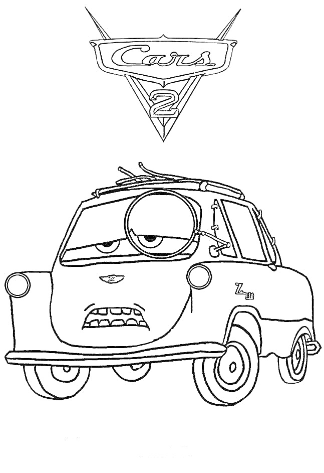 Машина с увеличительным стеклом и логотипом Cars 2