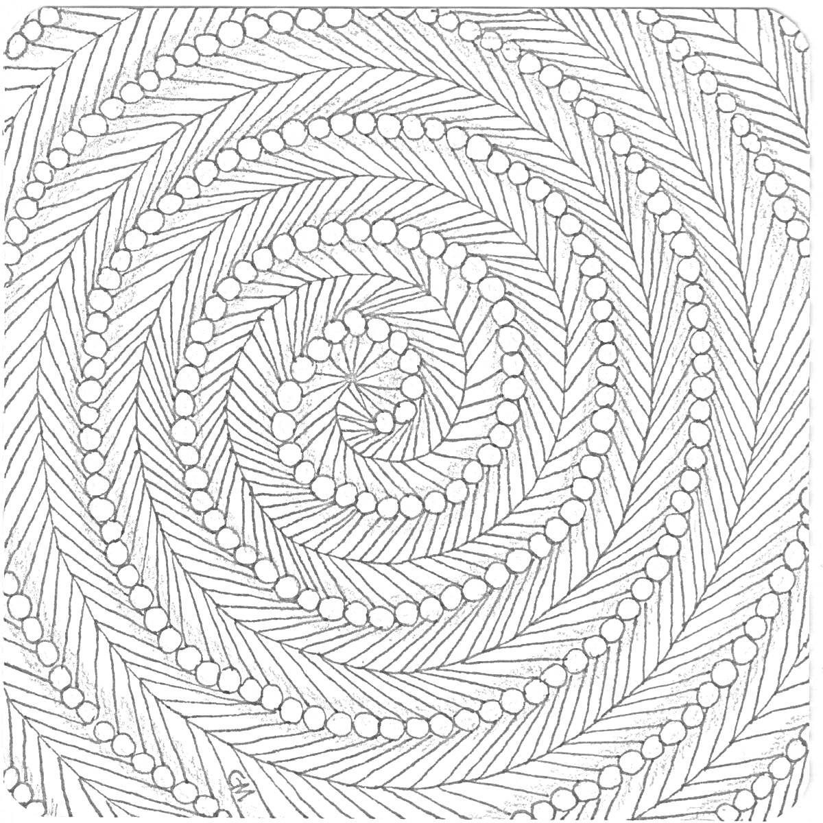 Раскраска Спиральный узор с точками и линиями