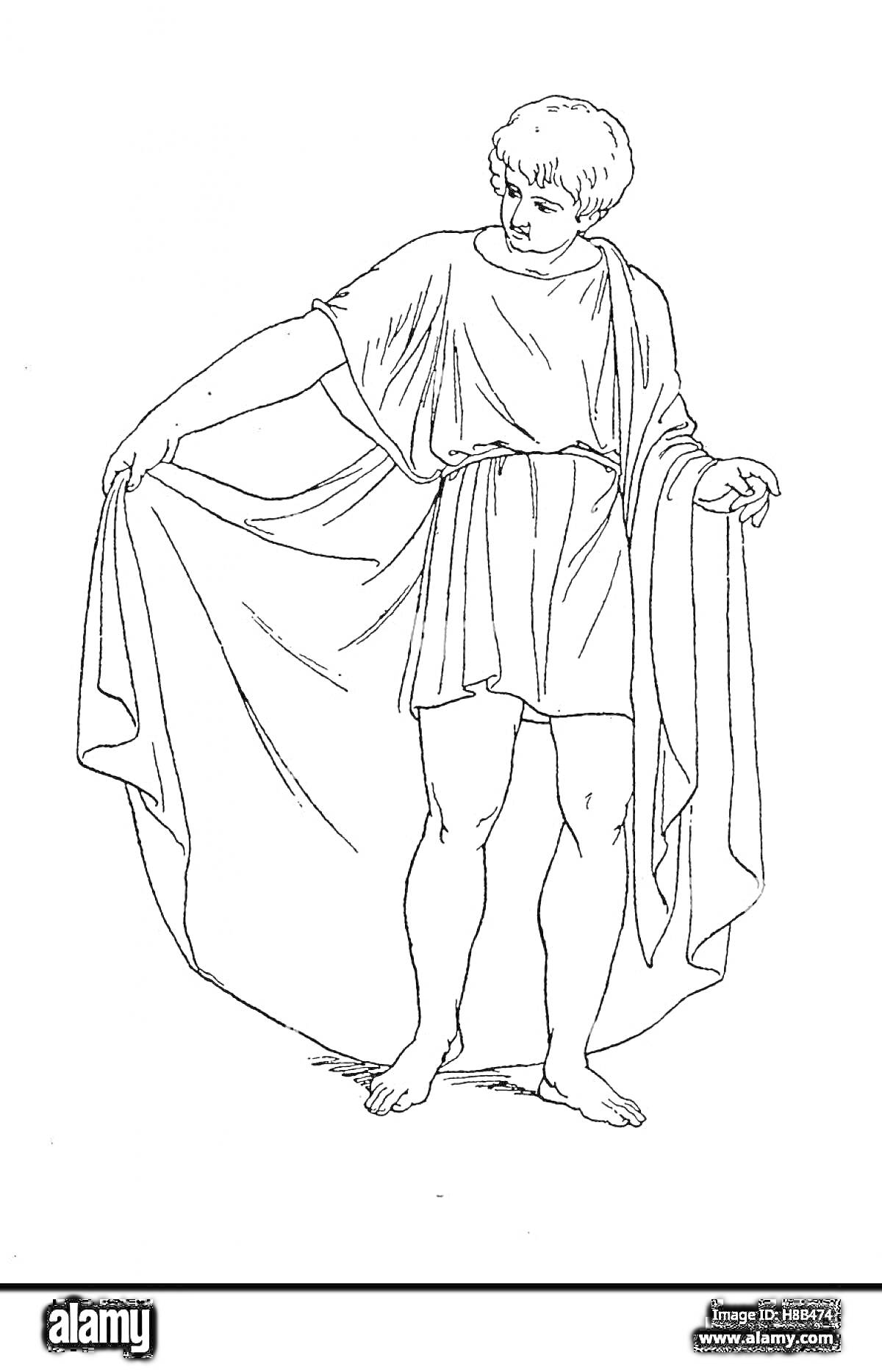 Раскраска Древнегреческий мужчина в хитоне и гиматии