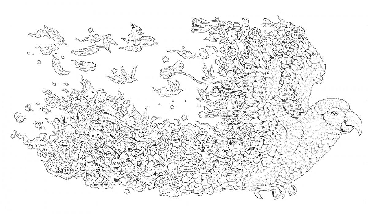 На раскраске изображено: Листья, Цветы, Животные, Природа, Арт