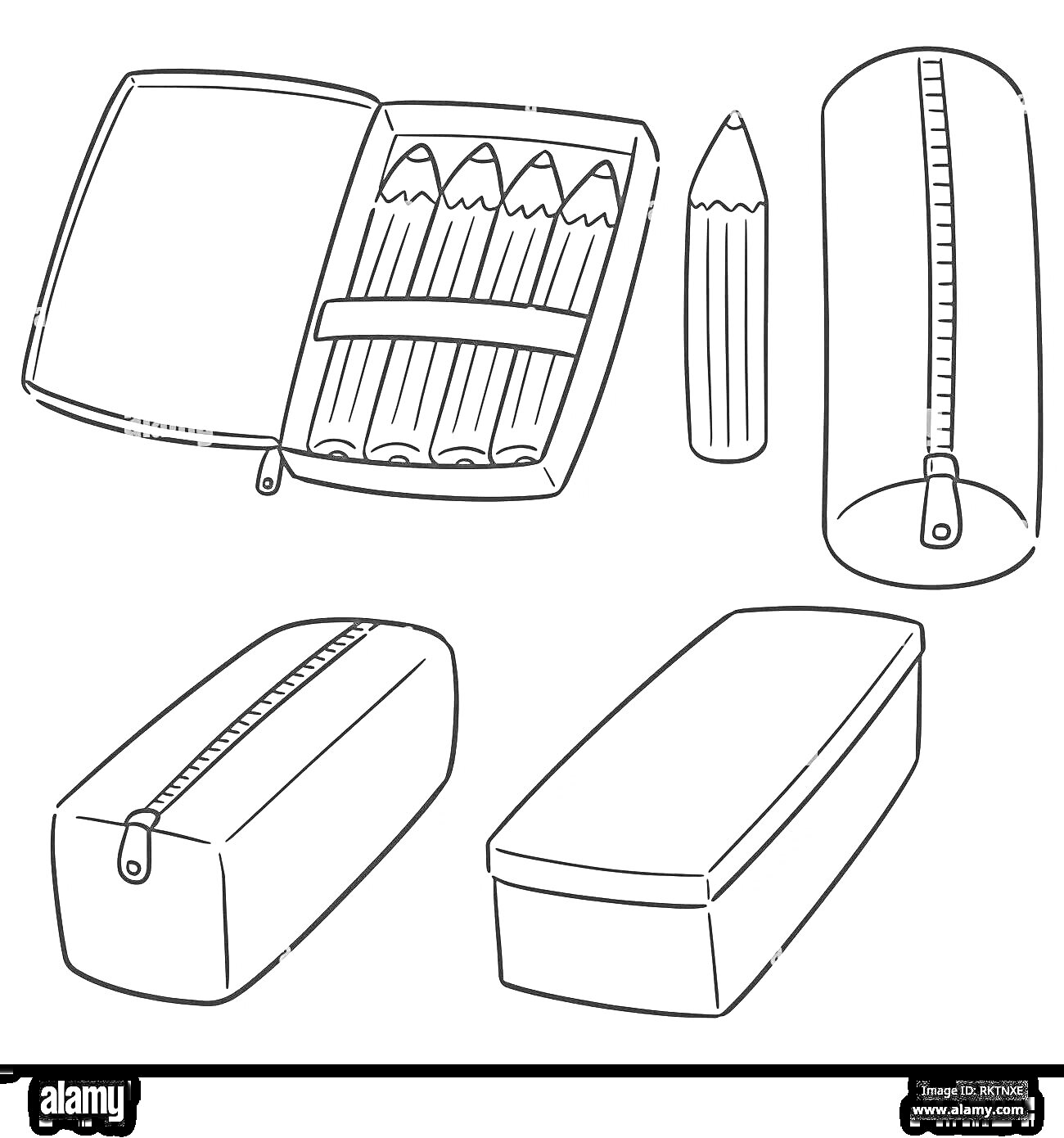 На раскраске изображено: Пенал, Карандаши, Молния, Коробка, Школьные принадлежности