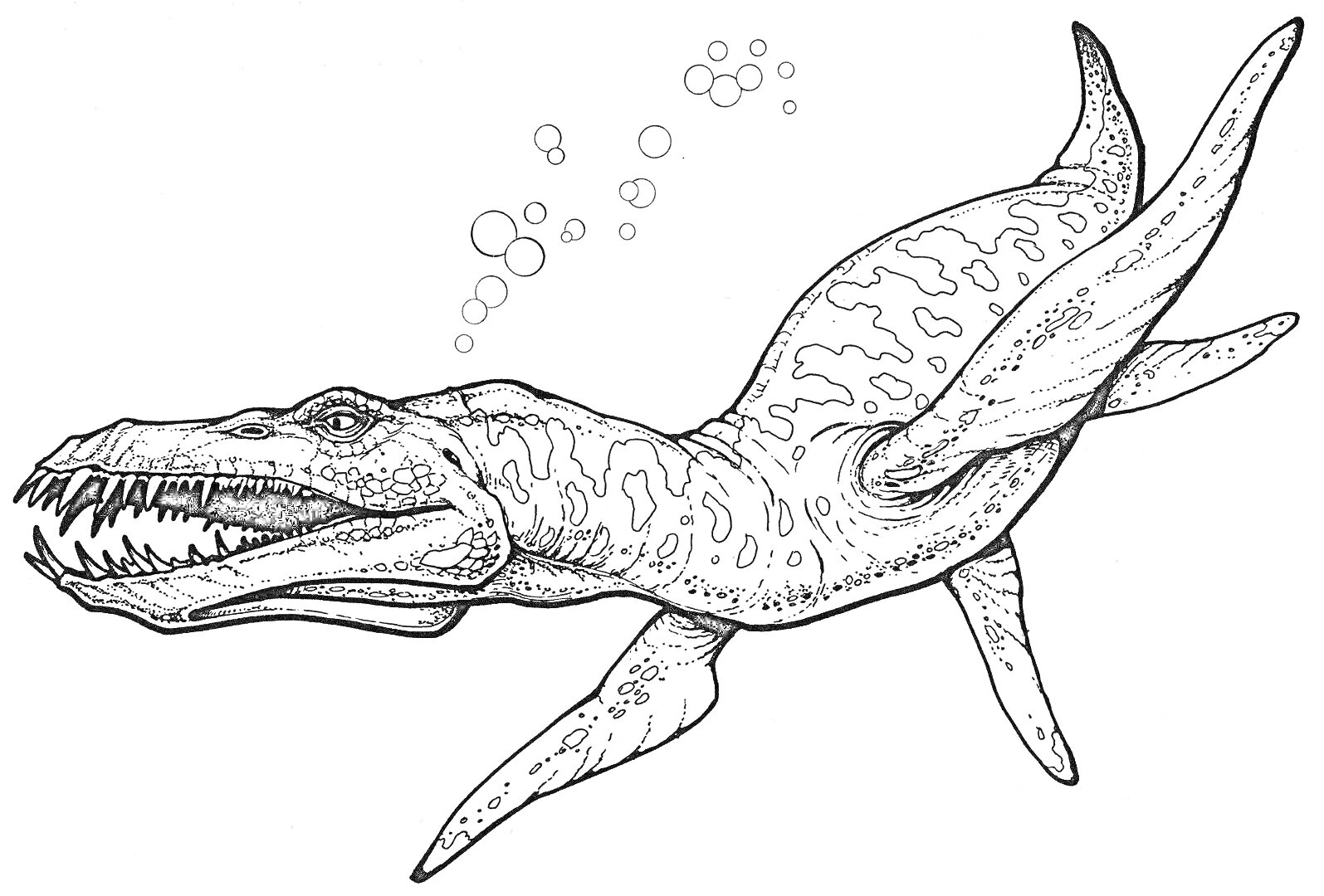 Мозазавр под водой с пузырями