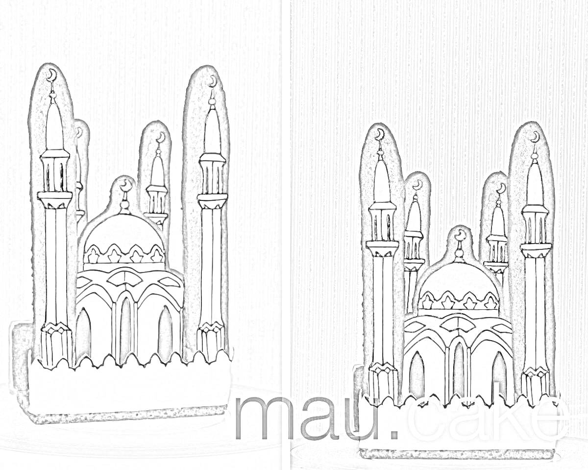 Раскраска Архитектурная модель мечети Кул-Шариф с четырьмя минаретами