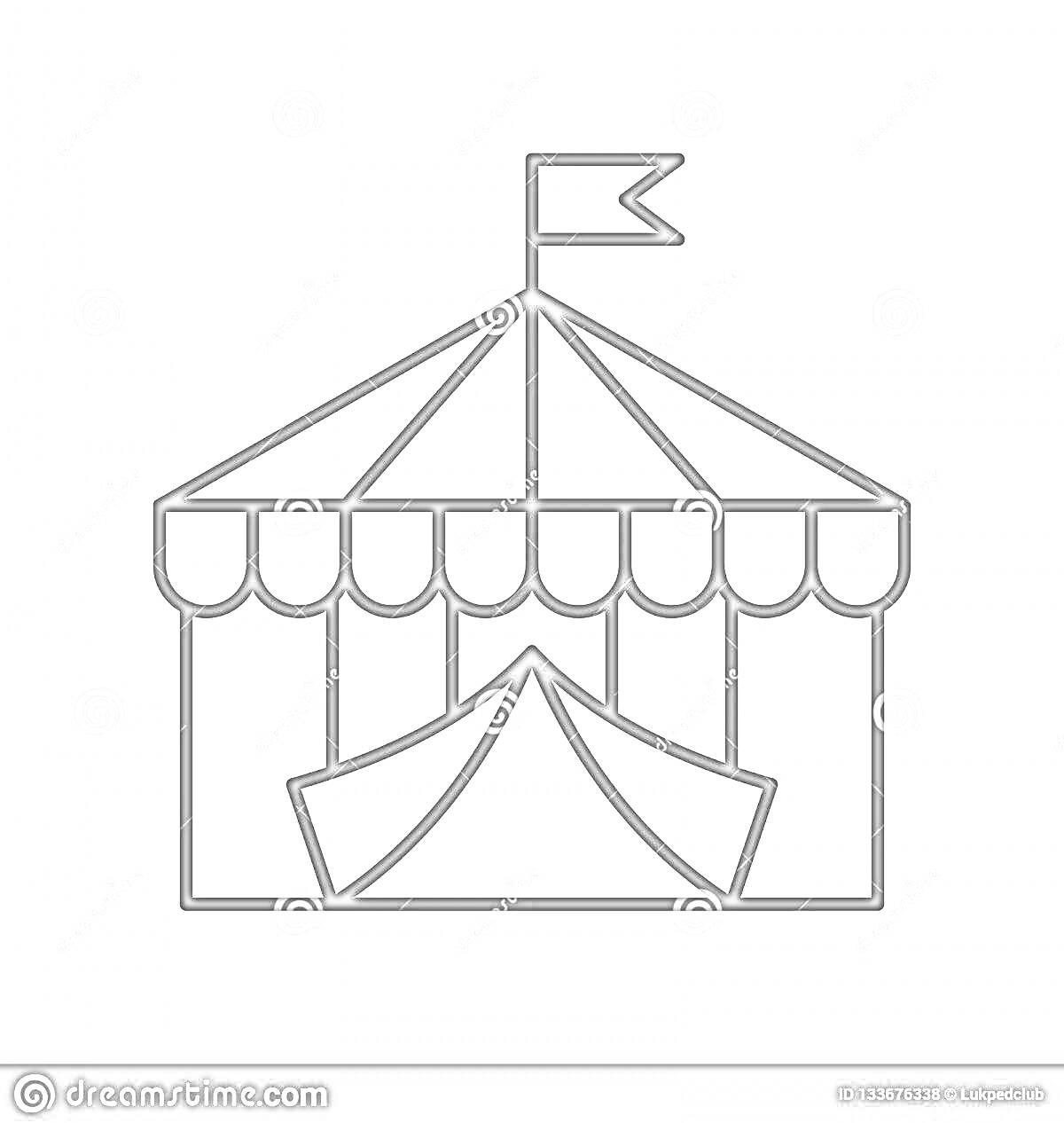 Раскраска Рисунок циркового шатра с флагом и входом